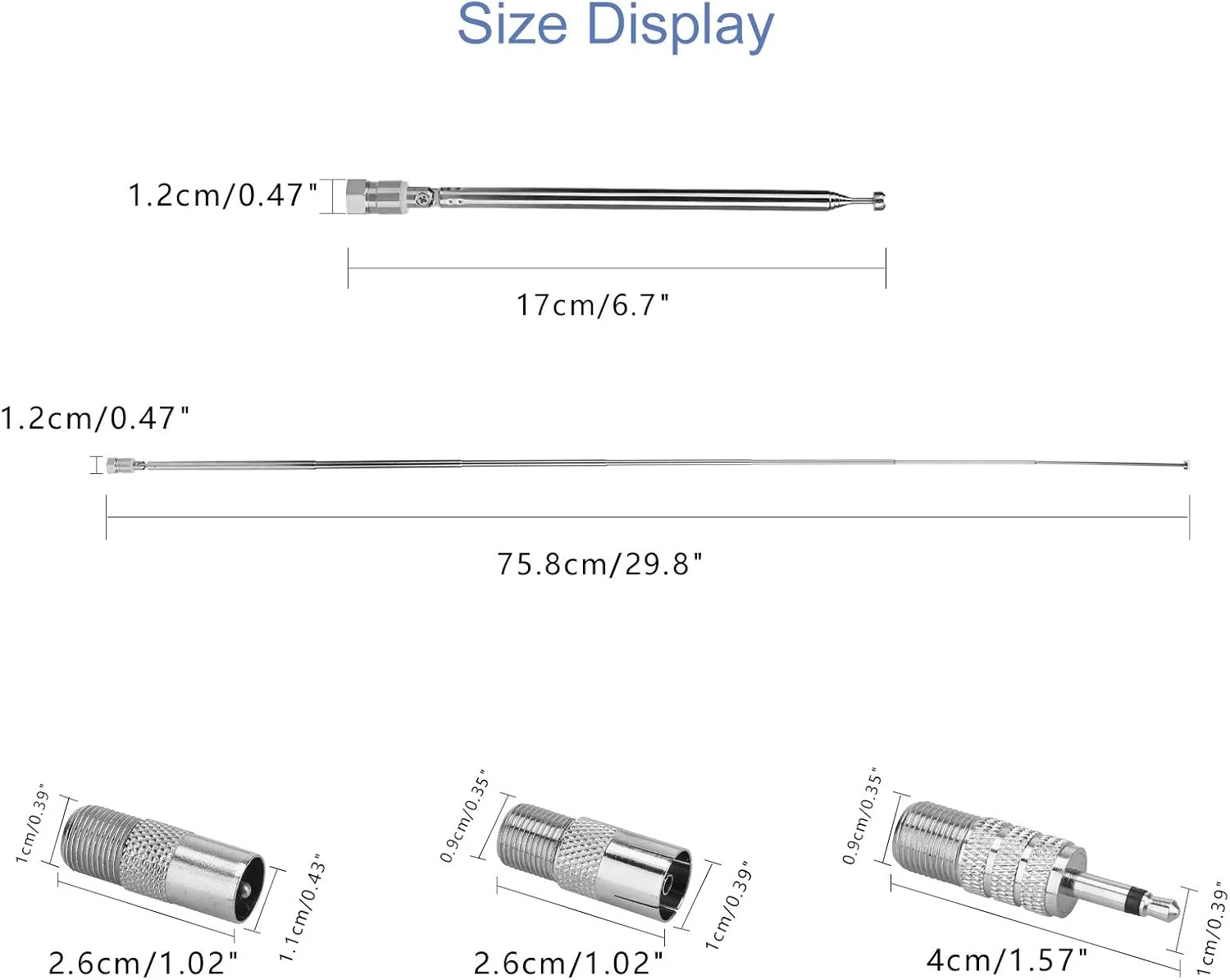 آنتن رادیویی FM جایگزین ENUODA 75 اهم - آنتن تلسکوپی 7 قسمتی، 17 سانتی متر تا 75.8 سانتی متر، جک پلاگین نر نوع F با آداپتور برای رادیو رومیزی، HiFi، AV، گیرنده استریو، مینی سیستم
