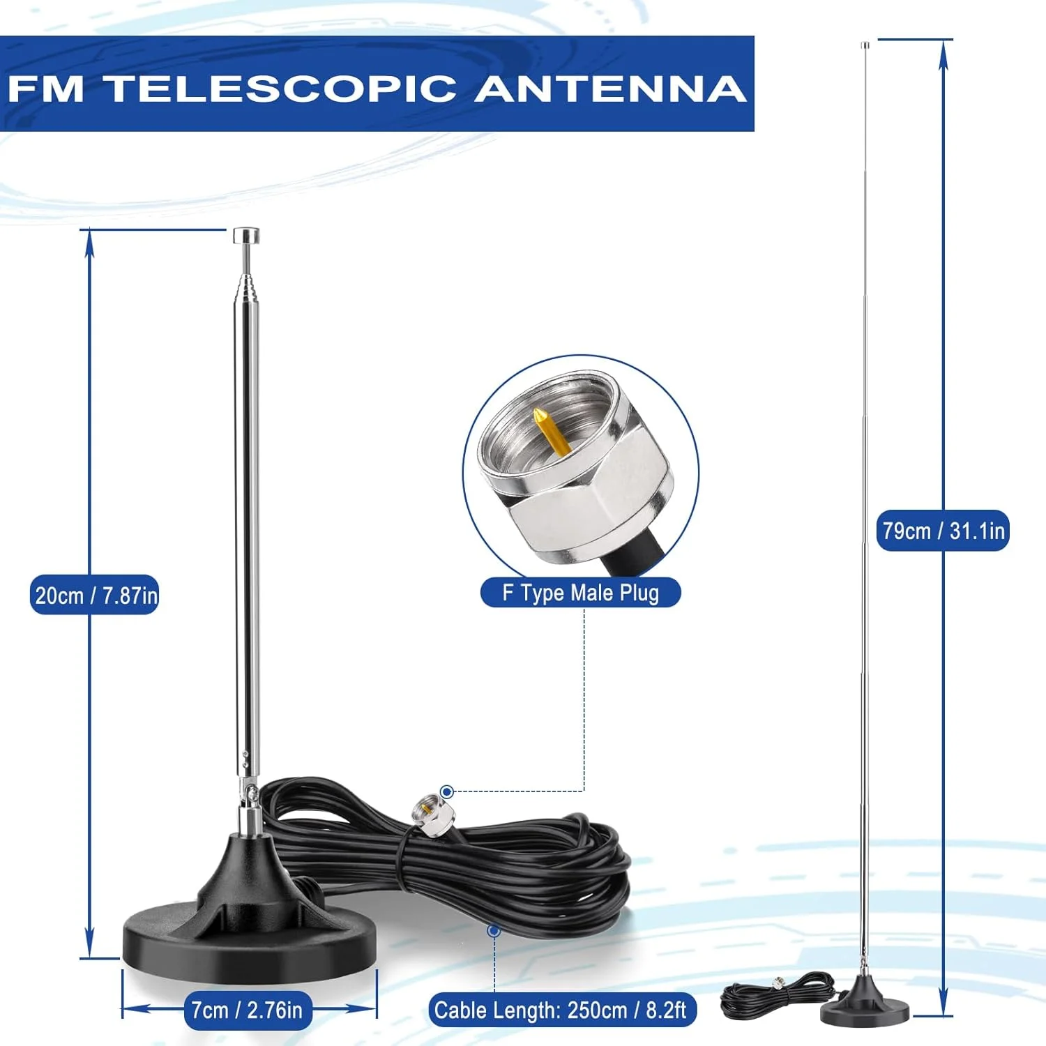 آنتن رادیویی FM هشت وود با پایه مغناطیسی، آنتن تلسکوپی FM داخلی، کانکتور پلاگ نوع F با آداپتور برای گیرنده استریو سینمای خانگی بلوتوث پایونیر، اونکیو، یاماها، مارانتز و رادیو HD آنتن رادیویی FM هشت وود با پایه مغناطیسی، آنتن تلسکوپی FM داخلی، کانکتور پلاگ نوع F با آداپتور برای گیرنده استریو سینمای خانگی بلوتوث پایونیر، اونکیو، یاماها، مارانتز و رادیو HD