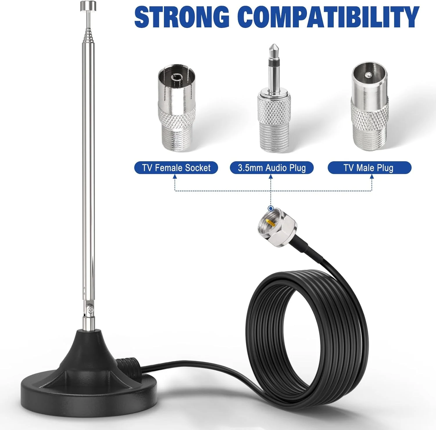 آنتن رادیویی FM هشت وود، آنتن تلسکوپی دیجیتال داخلی FM UKW، امپدانس 75 اهم با کابل افزایش طول پایه مغناطیسی برای رادیو DAB+، تیونر رادیویی FM، گیرنده استریو AV HiFi سونی پایونیر بوز