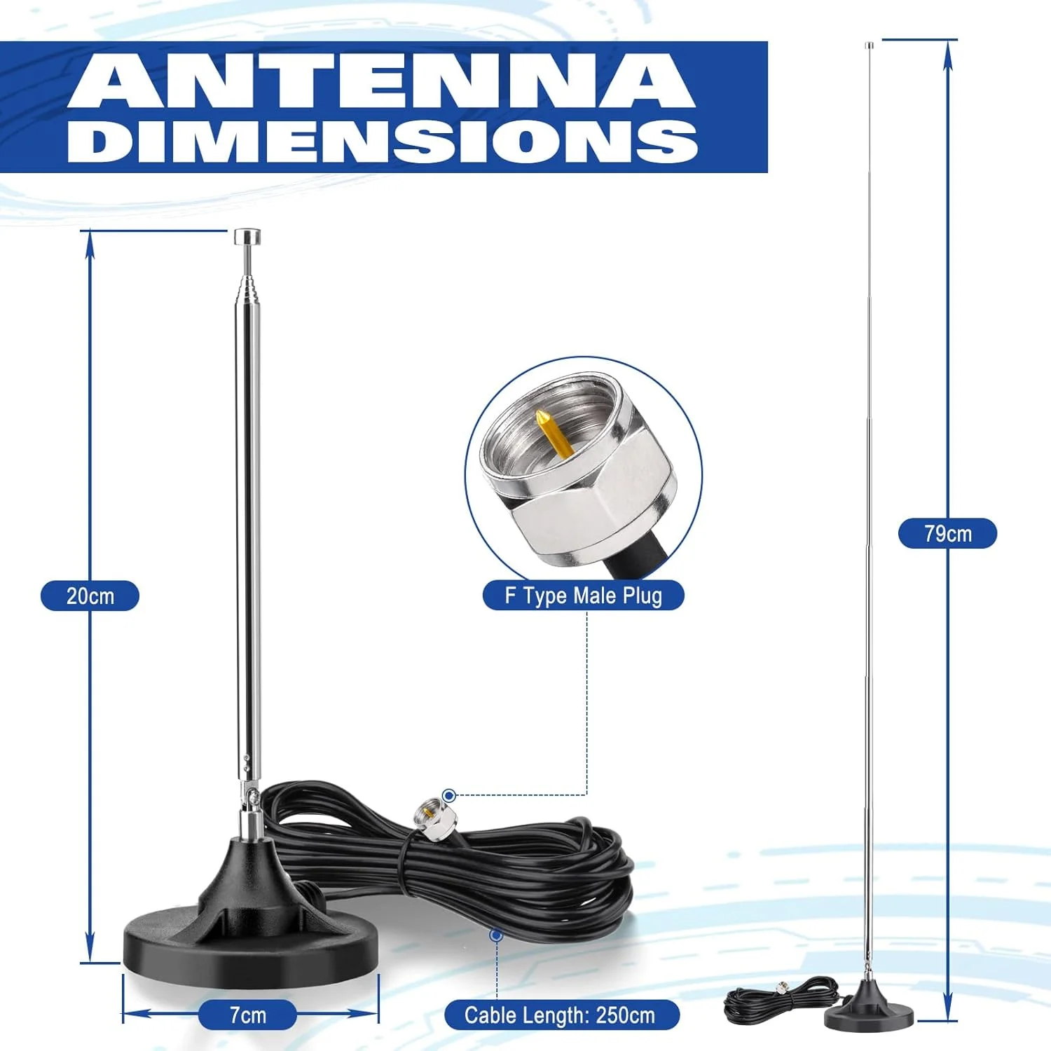آنتن رادیویی FM هشت وود، آنتن تلسکوپی دیجیتال داخلی FM UKW، امپدانس 75 اهم با کابل افزایش طول پایه مغناطیسی برای رادیو DAB+، تیونر رادیویی FM، گیرنده استریو AV HiFi سونی پایونیر بوز