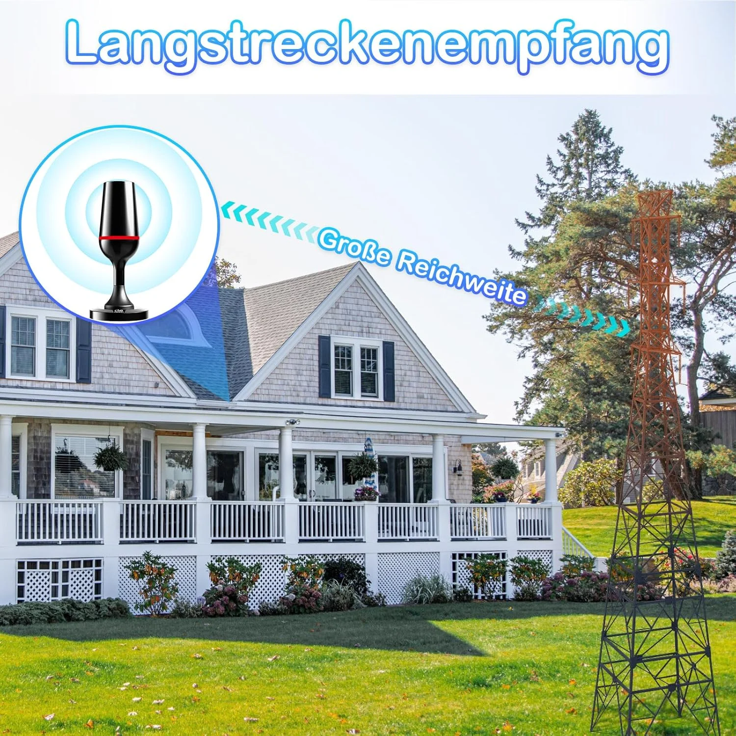 آنتن داخلی HD DVB-T/T2، آنتن داخلی تلویزیون با تقویت کننده و پایه مغناطیسی - دریافت 360 درجه 4K/1080P HD، سازگار با همه تلویزیون ها، DAB/UHF/VHF و کابل 3 متری