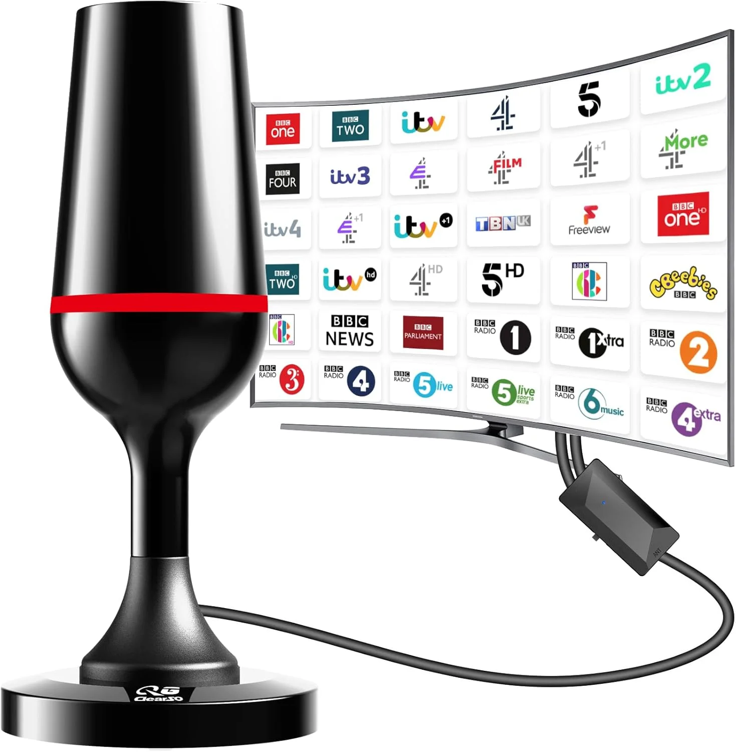 آنتن تلویزیون داخلی، طراحی جمع و جور با تقویت کننده دو مرحله ای داخلی، 360 درجه تمام جهته، گیرندگی از راه دور 420+ مایل، ایده آل برای Freeview HD، تلویزیون های هوشمند و پخش 4K Ultra HD آنتن تلویزیون داخلی، طراحی جمع و جور با تقویت کننده دو مرحله ای داخلی، 360 درجه تمام جهته، گیرندگی از راه دور 420+ مایل، ایده آل برای Freeview HD، تلویزیون های هوشمند و پخش 4K Ultra HD