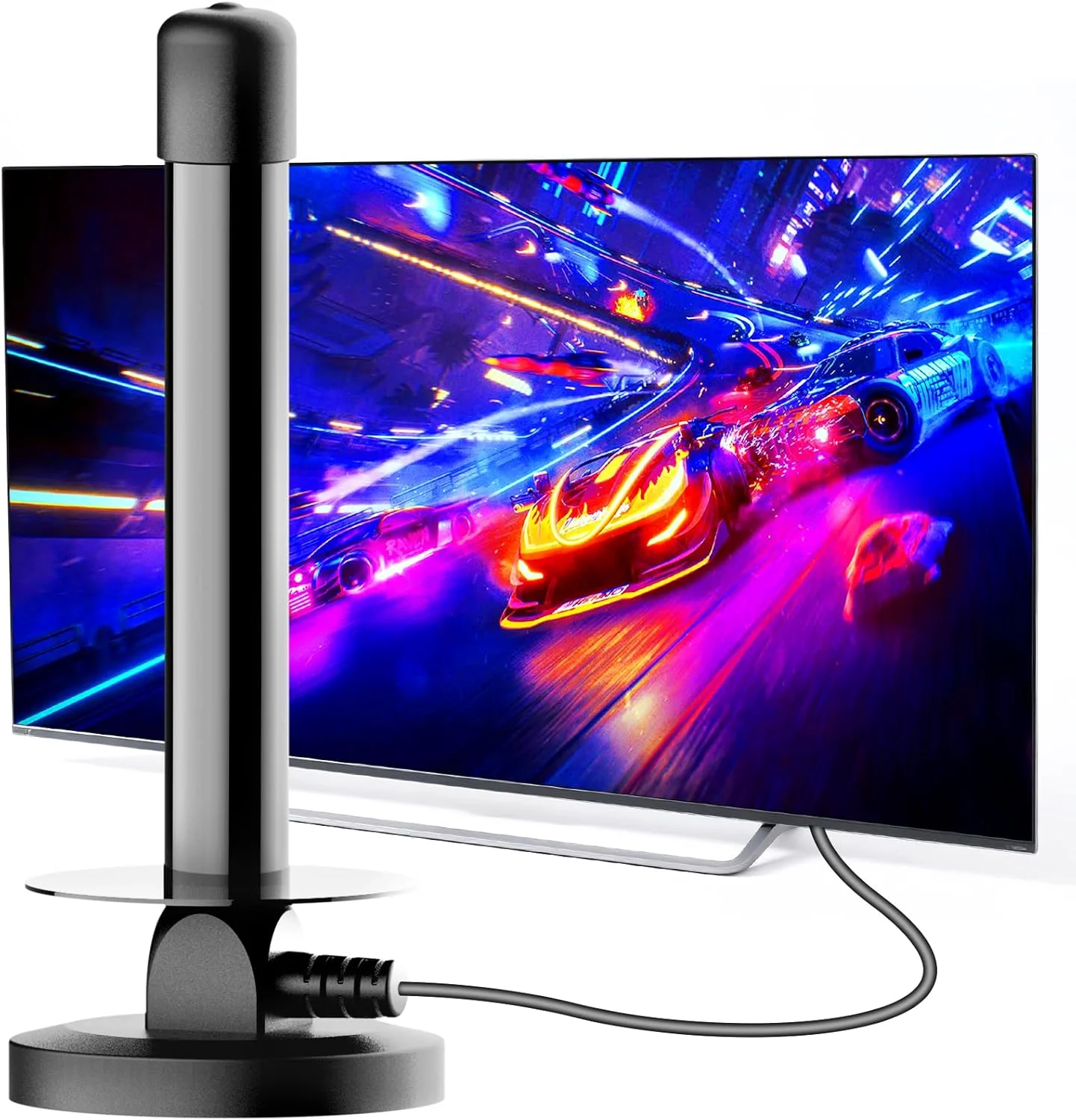 آنتن تلویزیون داخلی با پایه مغناطیسی - گیرندگی 360 درجه سازگار با Freeview، آنتن داخلی دیجیتال برای تلویزیون هوشمند - پشتیبانی از 8K 4K 1080P HDTV - کابل کواکسیال 3 متری