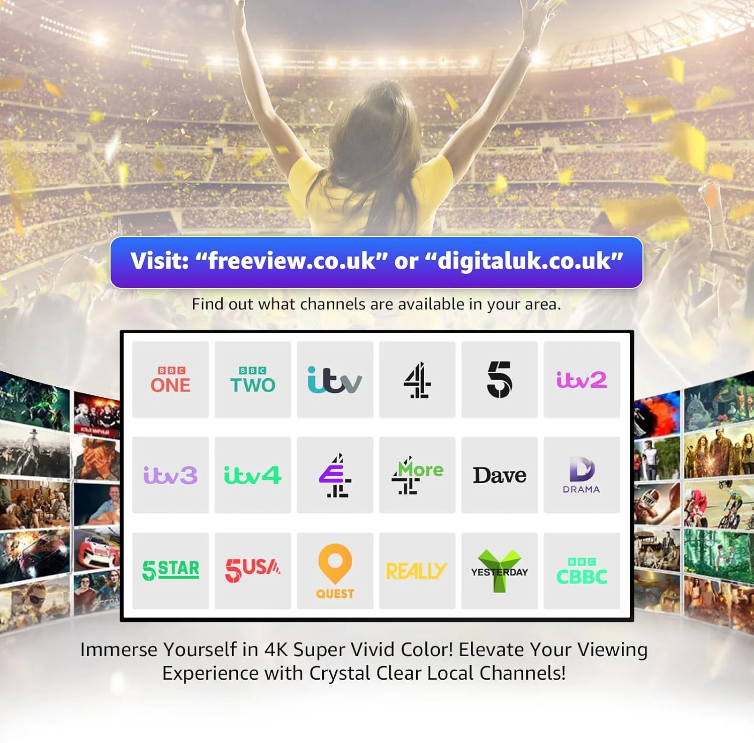 آنتن تلویزیون داخلی با پایه مغناطیسی و تقویت کننده سیگنال - گیرندگی 360 درجه سازگار با Freeview، آنتن داخلی دیجیتال برای تلویزیون هوشمند - پشتیبانی از 8K 4K 1080P HDTV - کابل کواکسیال 5 متری