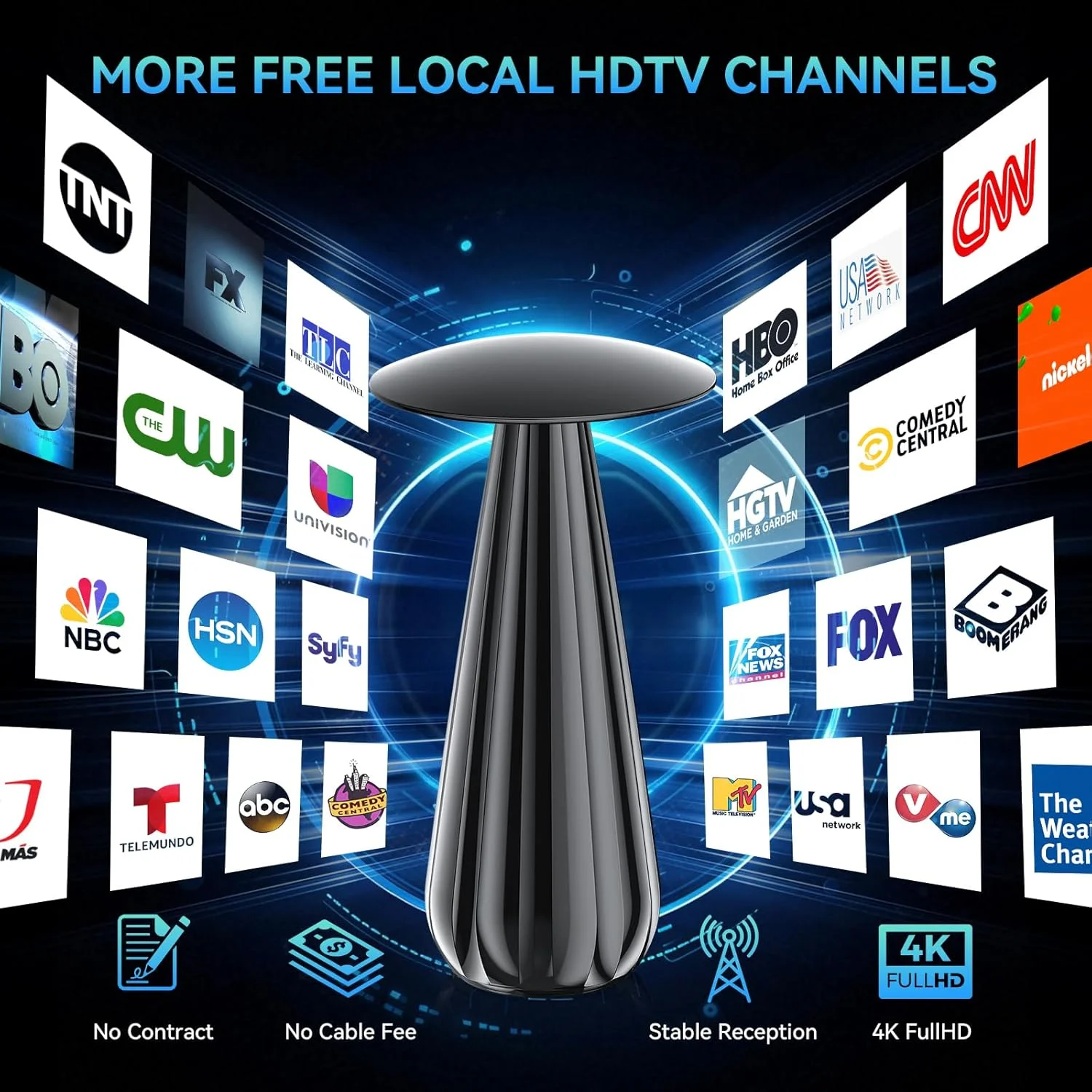 آنتن تلویزیون داخلی با برد 2800+ مایل، آنتن دیجیتال 2025 برای تلویزیون هوشمند، آنتن HDTV برای کانال های محلی با تقویت کننده سیگنال، پشتیبانی از 4k 8k 1080p همه تلویزیون ها - کابل کواکسیال 38 فوتی