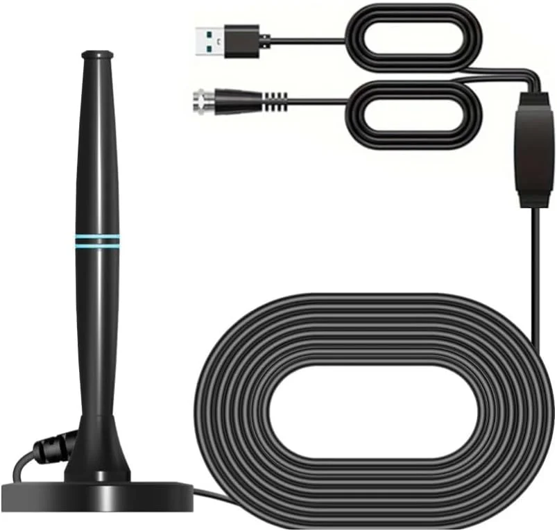 آنتن تلویزیون دیجیتال - آنتن هوایی داخلی/خارجی HDTV 4K/1080P با تقویت کننده سیگنال تقویت شده، برد 250 مایل، پایه مغناطیسی و پایه خودرو برای همه تلویزیون ها