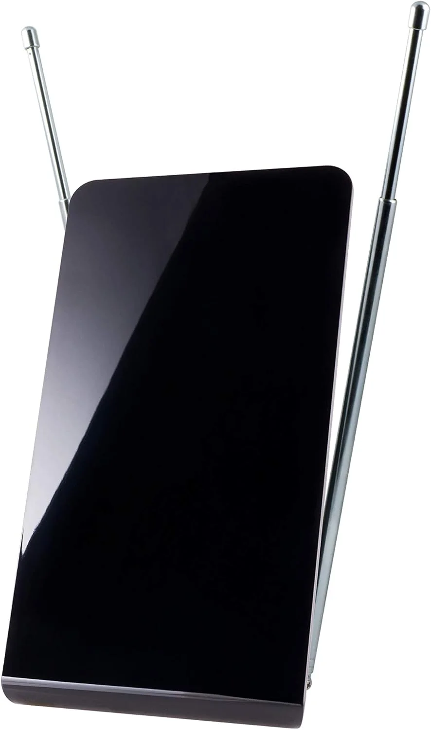 آنتن تلویزیون دیجیتال HD پنل تخت GE، آنتن تلویزیون هوشمند دوربرد، پشتیبانی از تلویزیون هوشمند 4K 1080P HD VHF UHF، شاخک های خرگوشی دوقطبی قابل افزایش، پایه قابل تنظیم، کابل کواکسیال HDTV 152.4 سانتی متری، 33681