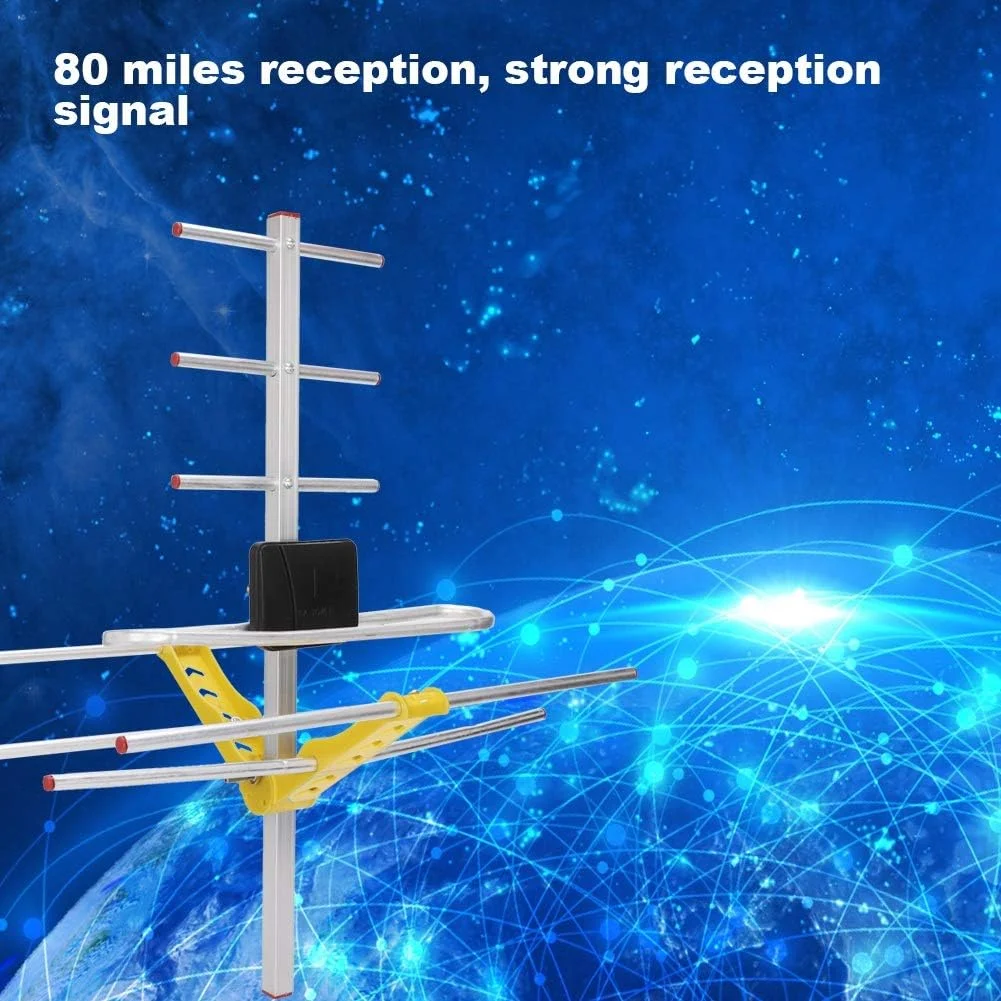 آنتن تلویزیون دیجیتال بیرونی سازگار با T/H، T2، DMB-T/H، ISDB-T، ATSC-T، ADTB-T و سایر فرمت های تلویزیون دیجیتال، آنتن HDTV با بهره بالا VHF/UHF 80 مایل