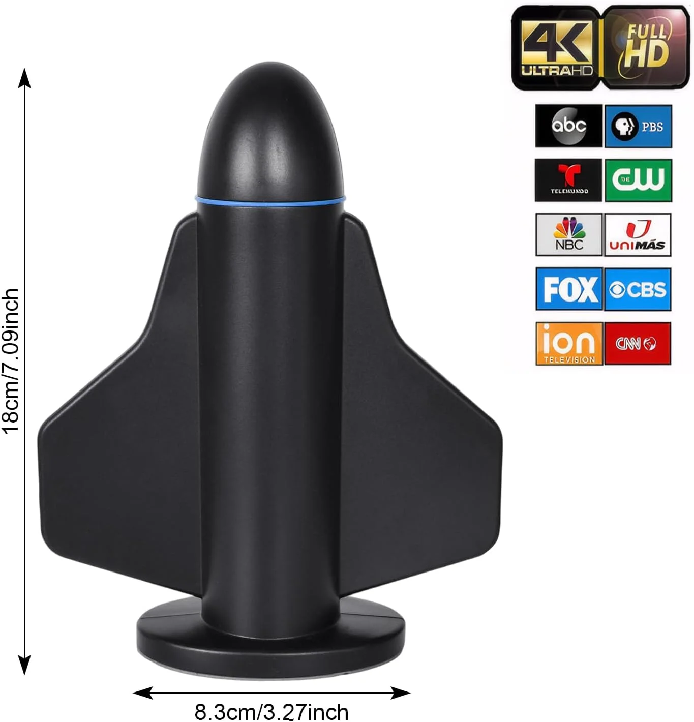 آنتن تلویزیون دیجیتال DVB-T2 DTMB قابل حمل داخلی/خارجی با پایه مغناطیسی، کابل 5 متری، کانکتور USB، آنتن دیجیتال 4K 1080P VHF HD، گیرندگی 360 درجه