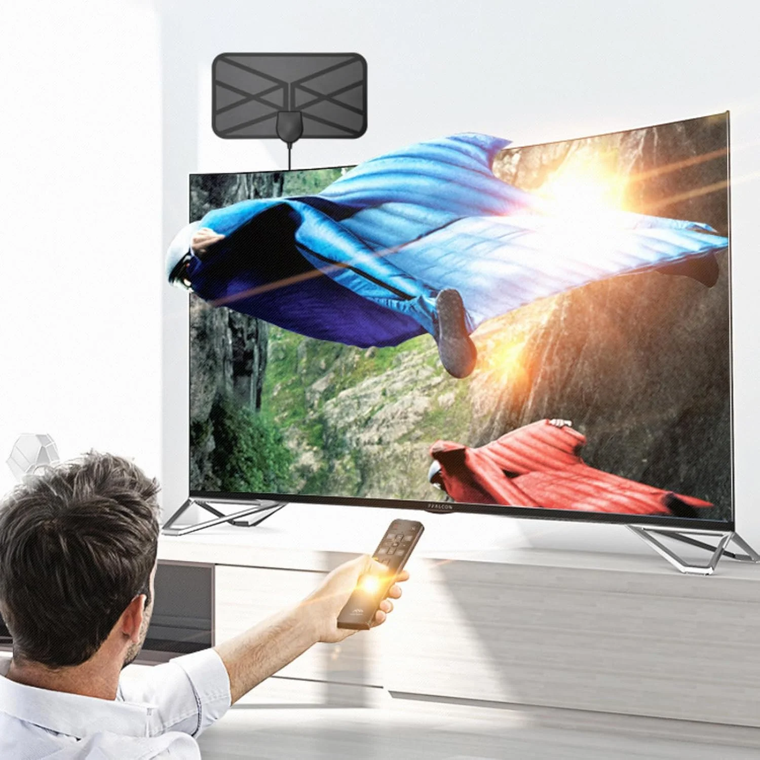 آنتن دیجیتال تلویزیون KJ-036 داخلی HD 4K 1080P آنتن زمینی با گیرندگی بالا 25DBI و دریافت 360 درجه با نصب چسبی برای تلویزیون هوشمند LG