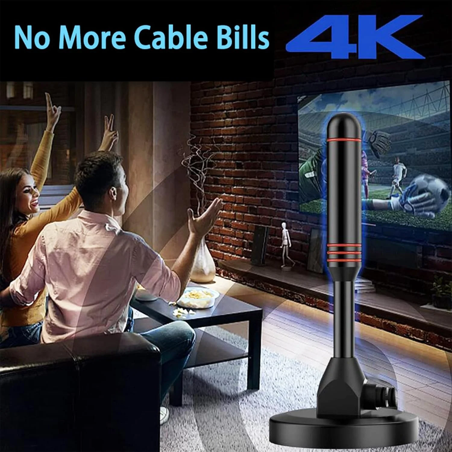 آنتن دیجیتال، آنتن تلویزیون داخلی، برد بلند 80+ مایل، آنتن HD برای کانال های تلویزیونی 4K 1080P - آنتن تلویزیون هوشمند داخلی با پایه مغناطیسی برای نصب آسان، AN-blue-01