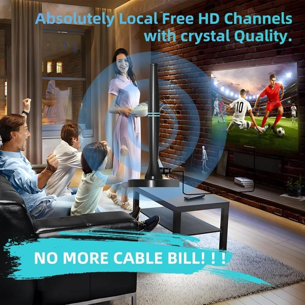 آنتن تلویزیون دیجیتال - آنتن هوایی داخلی/خارجی HDTV 4K/1080P با تقویت کننده سیگنال تقویت شده، برد 250 مایل، پایه مغناطیسی و پایه خودرو برای همه تلویزیون ها