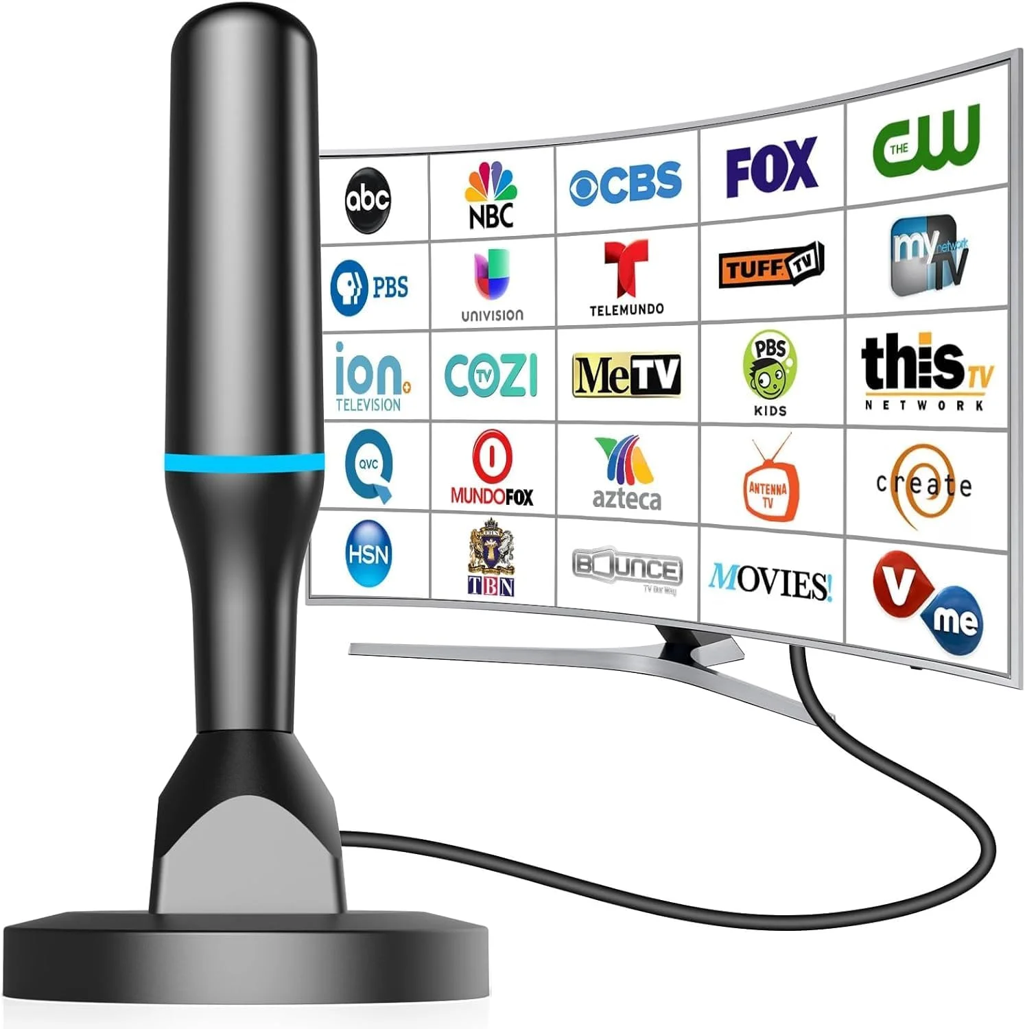 آنتن تلویزیون دیجیتال برای تلویزیون هوشمند داخلی، نصب آسان، دریافت برد بلند کانال های تلویزیونی داخلی HD آنتن 4k 1080P - کابل 10 فوت پایه مغناطیسی قوی آنتن تلویزیون، پشتیبانی رایگان از کانال های محلی