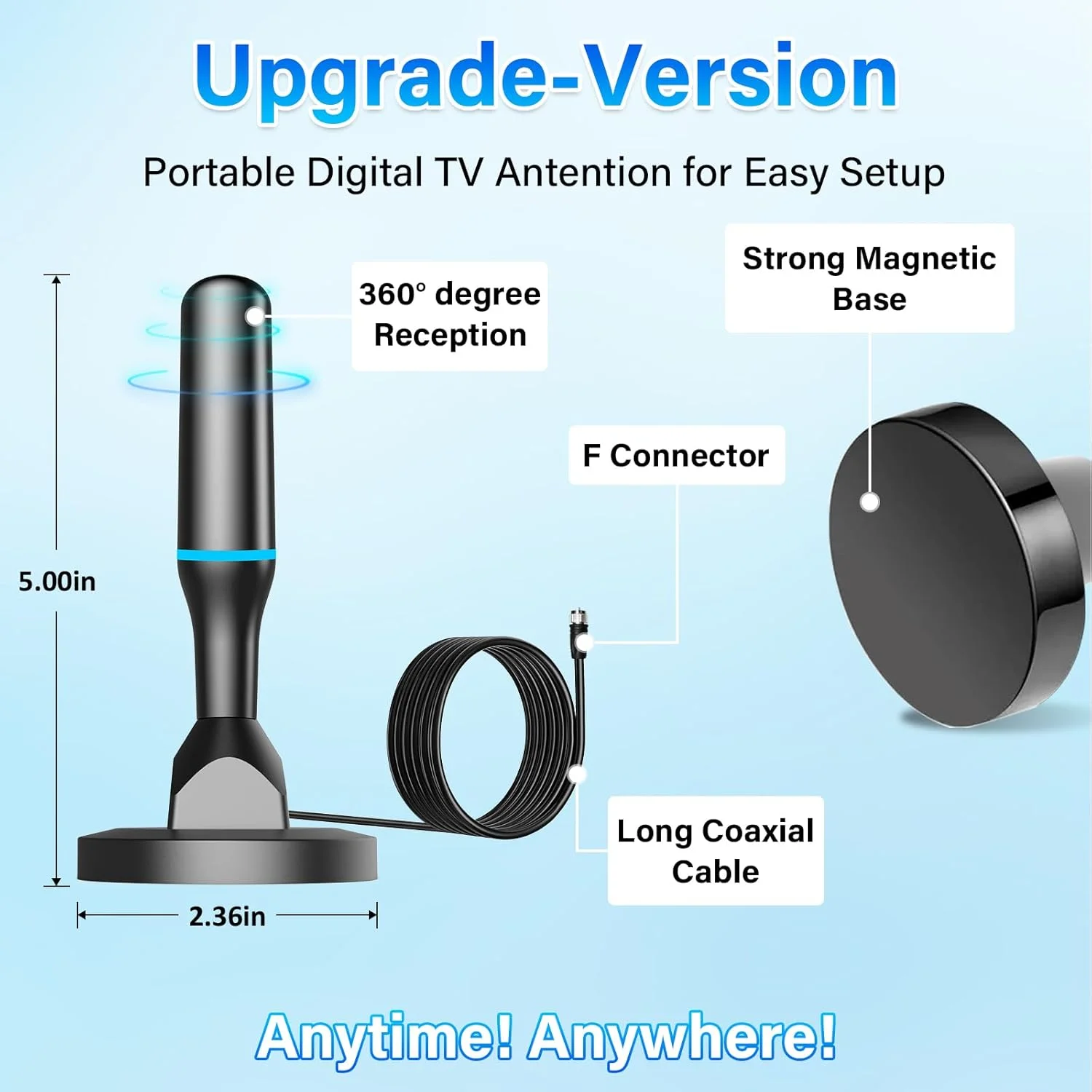 آنتن تلویزیون دیجیتال برای تلویزیون هوشمند داخلی، نصب آسان، دریافت برد بلند کانال های تلویزیونی داخلی HD آنتن 4k 1080P - کابل 10 فوت پایه مغناطیسی قوی آنتن تلویزیون، پشتیبانی رایگان از کانال های محلی