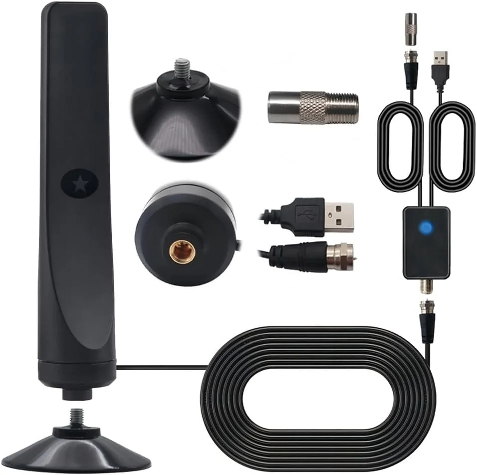 آنتن دیجیتال تلویزیون با تقویت کننده سیگنال، آنتن HD با پشتیبانی از 4K 1080P، آنتن تلویزیون با مکنده، 25DBI، اتصال آسان برای تلویزیون های هوشمند دیجیتال