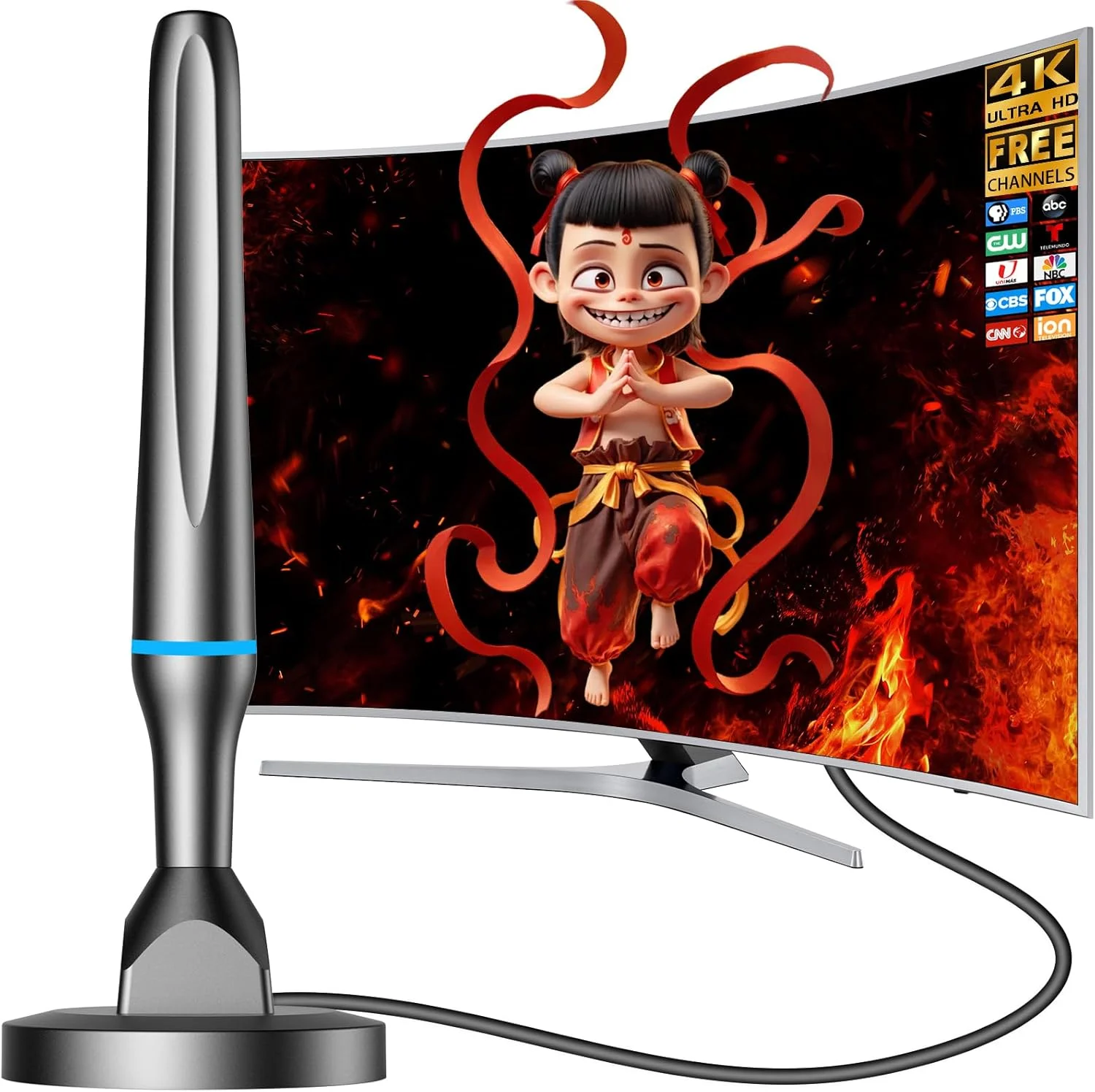 آنتن تلویزیون دیجیتال برای تلویزیون هوشمند، آنتن دیجیتال HDTV داخلی/خارجی 2023 با پایه مغناطیسی قوی، آنتن گیرنده تلویزیون دیجیتال HD 360 درجه برای داخل خانه، پشتیبانی از 4K 1080p