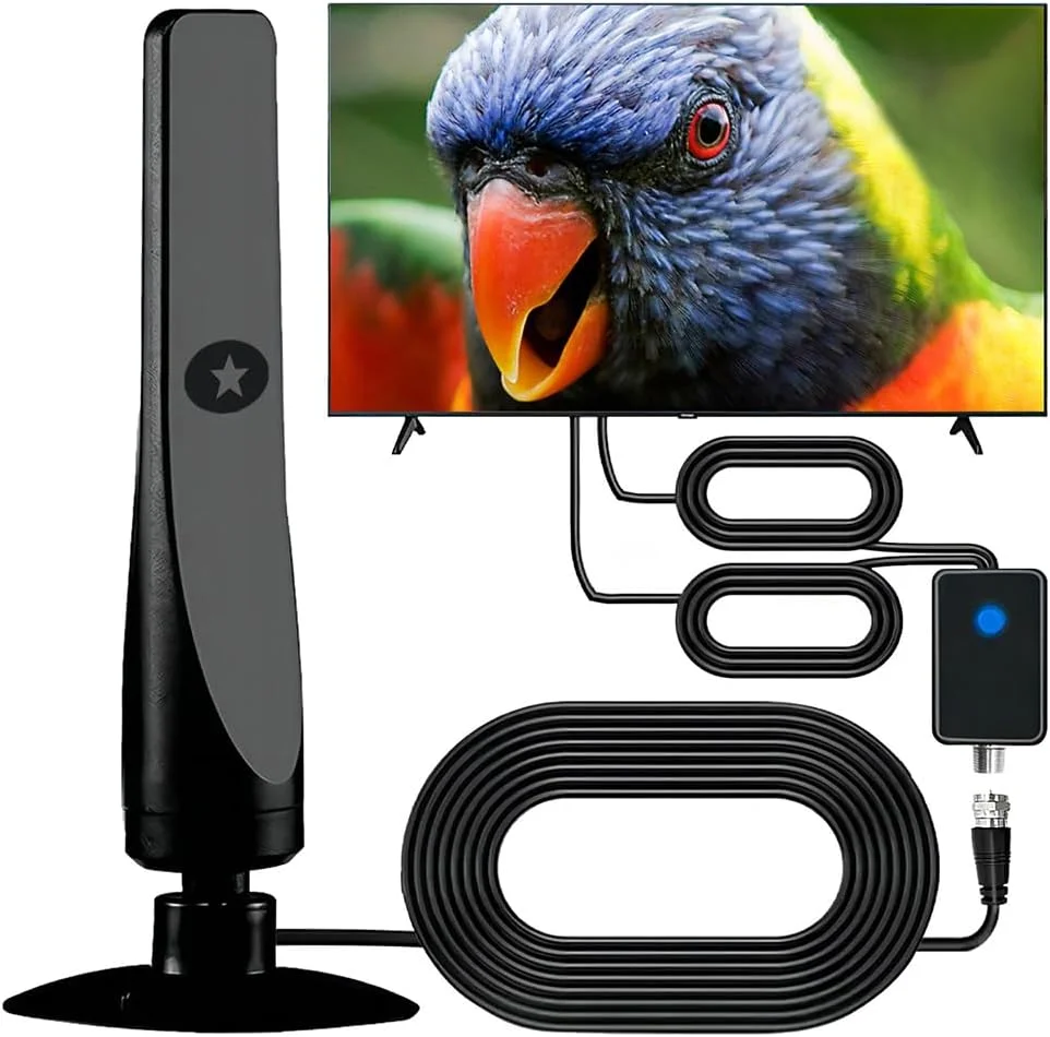 آنتن دیجیتال تلویزیون با تقویت کننده سیگنال، آنتن HD با پشتیبانی از 4K 1080P، آنتن تلویزیون با مکنده، 25DBI، اتصال آسان برای تلویزیون های هوشمند دیجیتال