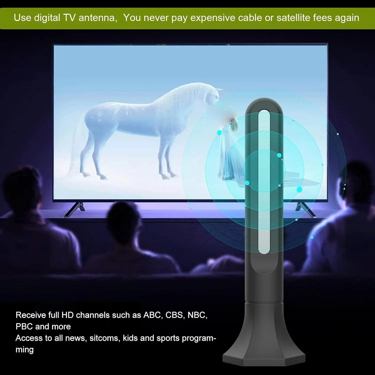 آنتن تلویزیون دیجیتال، پشتیبانی از 4K 1080p با برد 300 مایل، آنتن HDTV تقویت شده، دریافت 360 درجه و پایه مغناطیسی قوی، برای استیک و همه تلویزیون های قدیمی