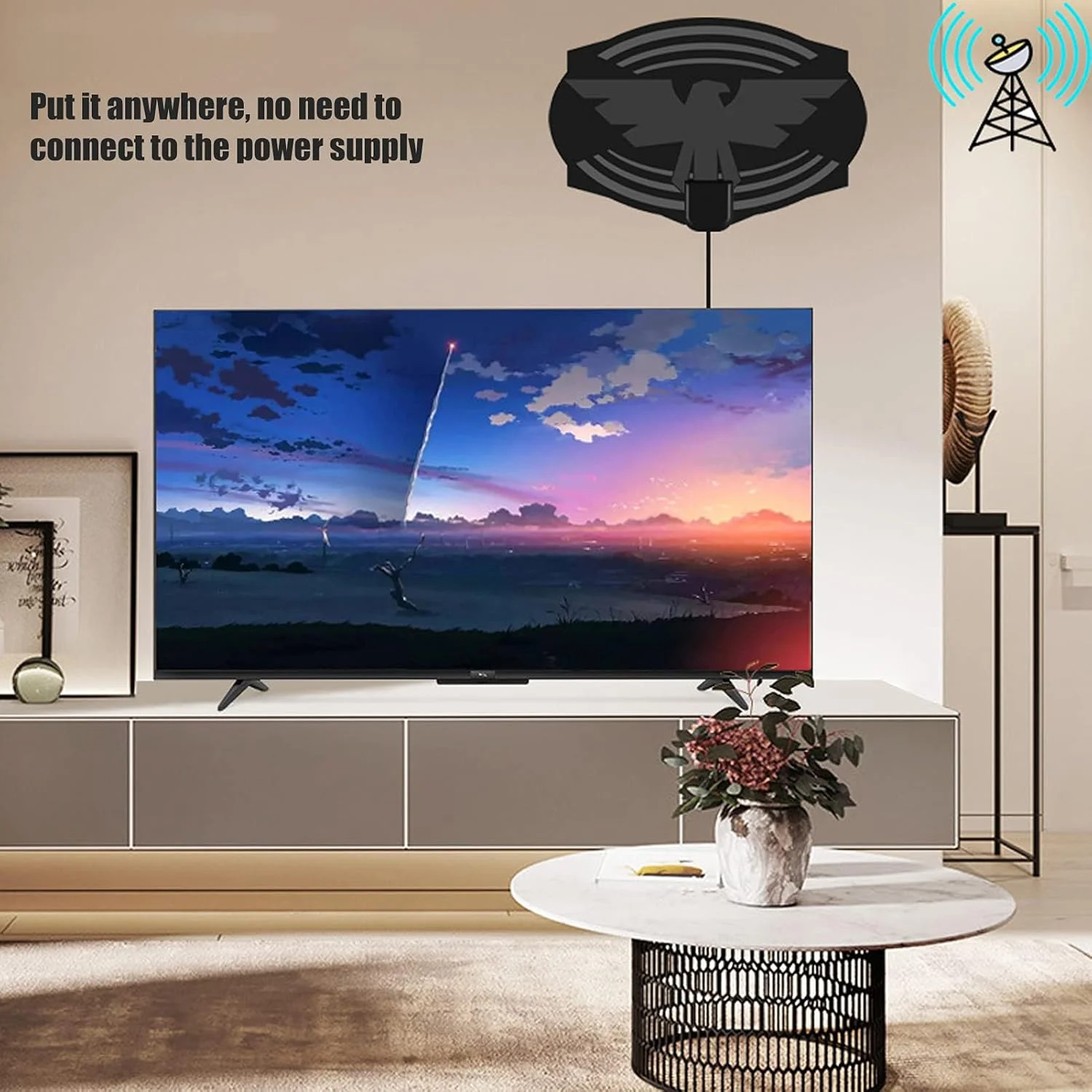 آنتن تلویزیون داخلی، 240 کیلومتر 25dB آنتن دیجیتال HDTV Arial HD VHF UHF پنجره ای برای کانال های محلی، کانکتور نر F، سازگار با 720p، 1080p، 4K، ATSC