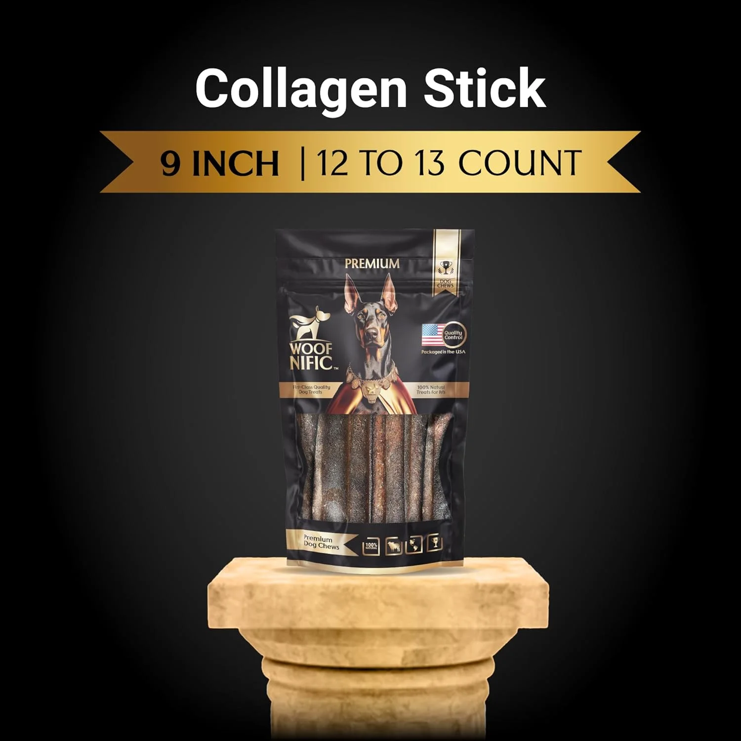 استخوان کلاژن سگی - ممتاز، کاملا طبیعی، بدون بو، جویدنی های پروتئینی بالا، پشتیبانی از پوست، پوشش و سلامت مفاصل - ایده آل برای سگ های متوسط ​​و بزرگ (9 اینچ - بسته 6 عددی)