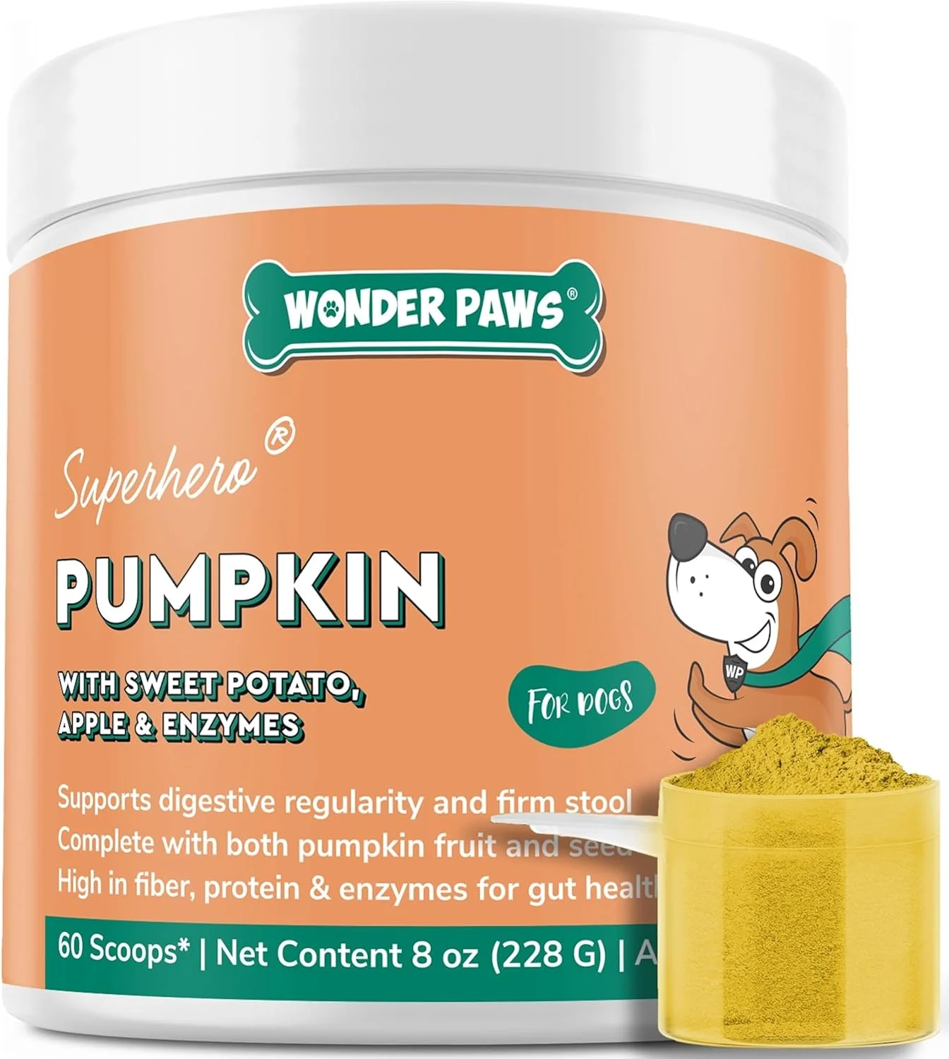 پودر کدو تنبل ارگانیک سگ WONDER PAWS - حاوی سیب، سیب زمینی شیرین و آنزیم - پشتیبانی از هضم، مدفوع و سلامت روده - به عنوان مکمل فیبر استفاده شود یا با آب مخلوط شود تا پوره کدو تنبل درست شود