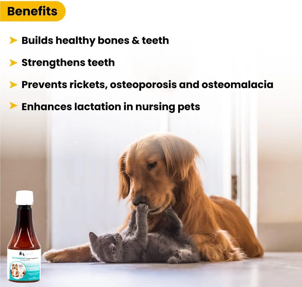 شربت مکمل کلسیم و فسفر ویگلز پت PAWerful برای سگ و گربه، 200 میلی لیتر - مولتی ویتامین ضروری، مکمل مراقبت از استخوان، هضم و پوست و مو برای حیوانات خانگی