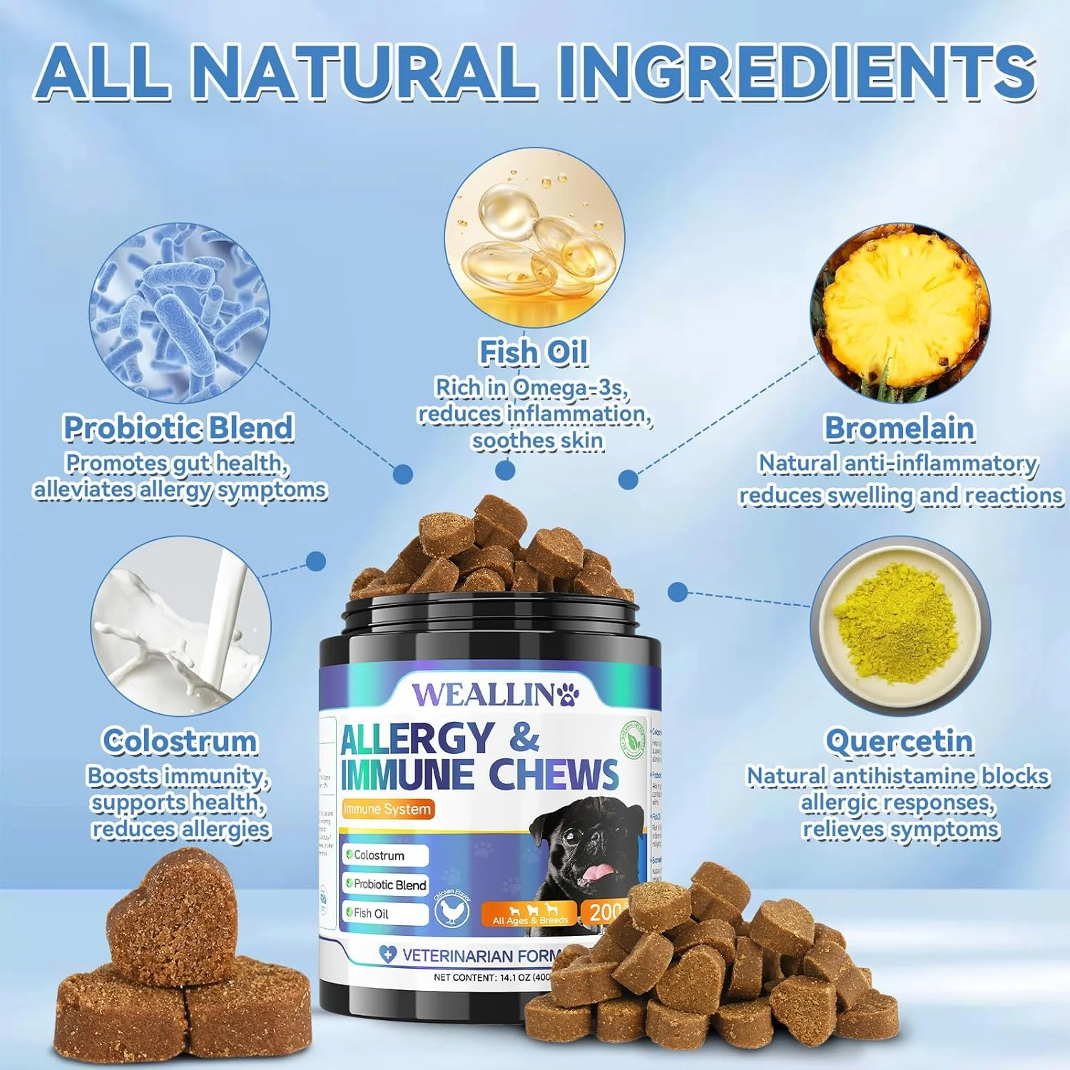 تشویقی های تقویتی پوست و مو ویالین، 200 عدد - پشتیبانی از سلامت پوست در طول تغییرات فصلی، سلامتی پنجه و پوشش - طعم مرغ