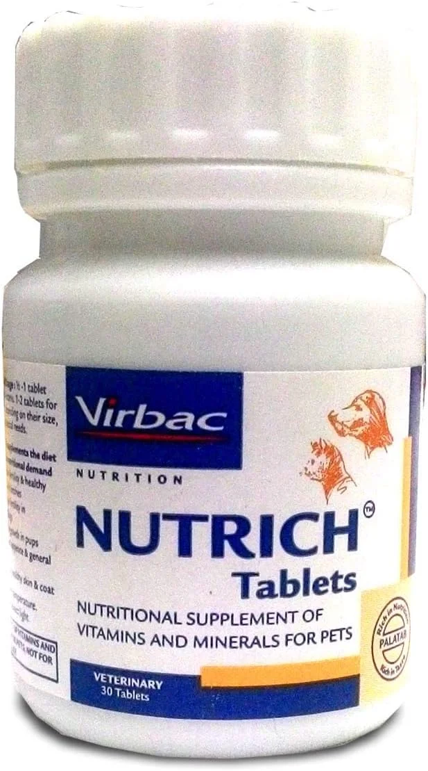 قرص های نوتریچ ویرباک 30 عددی مکمل مواد معدنی و ویتامین ها برای سگ و گربه، 30 عدد