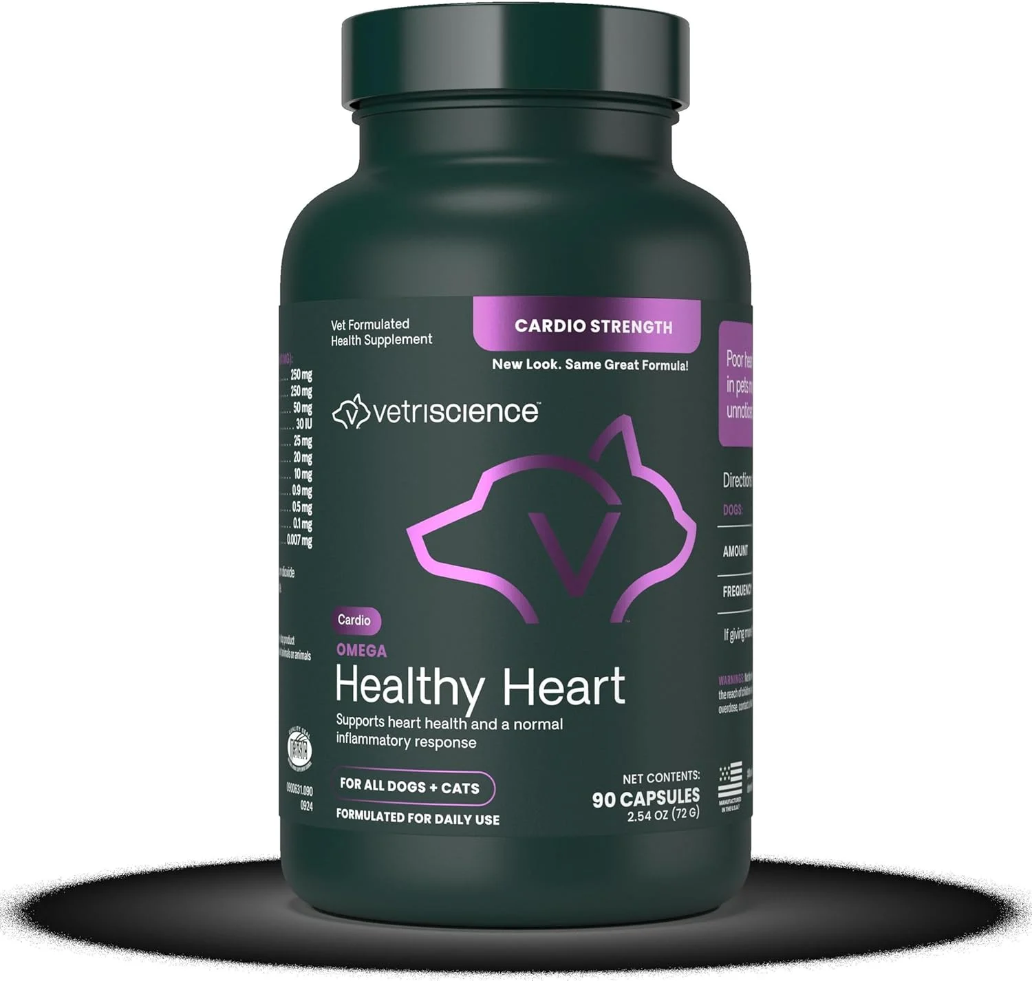 VETRISCIENCE - Cardio Strength، مکمل پشتیبانی قلبی عروقی و گردش خون برای سگ ها و گربه ها، 90 کپسول