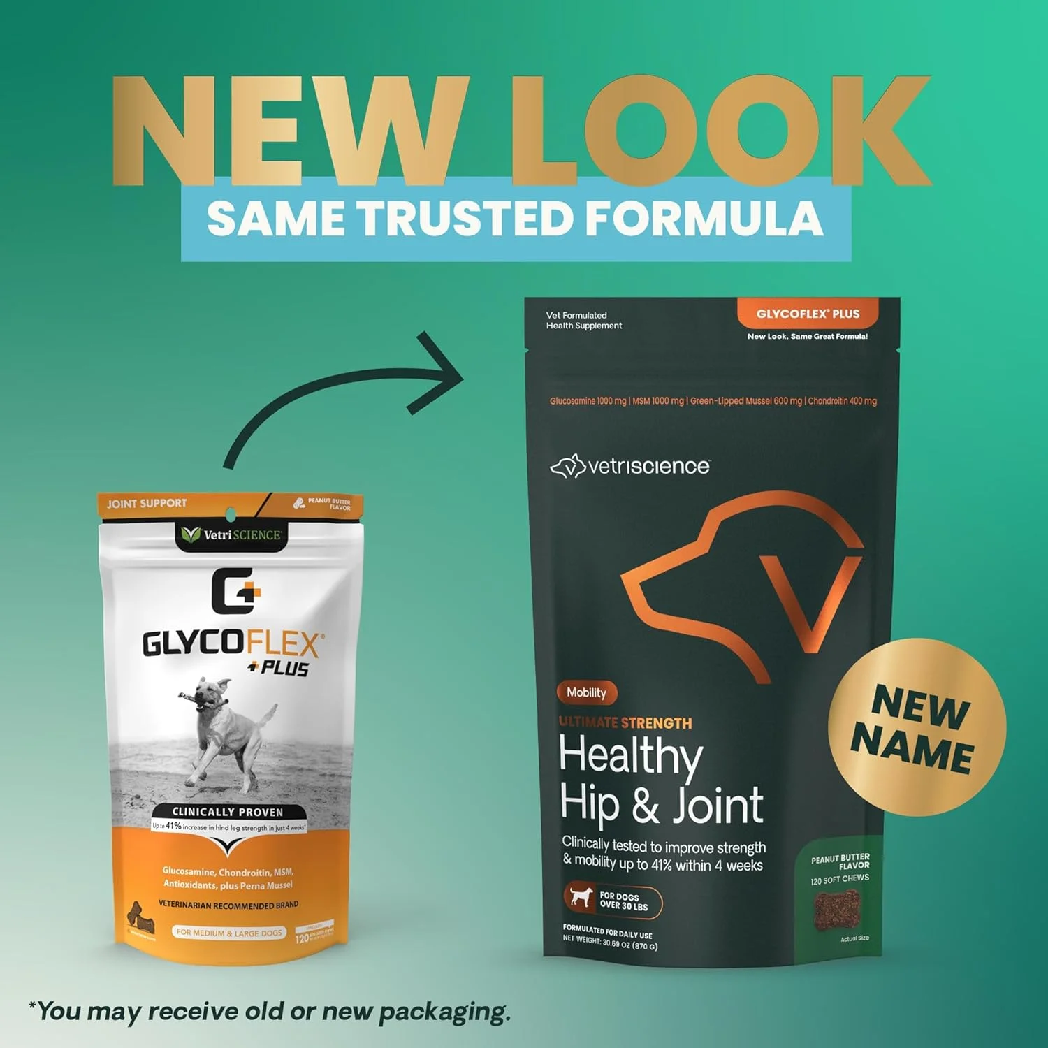 VetriScience Laboratories Glycoflex Plus، مکمل مفصل و لگن برای سگ ها، 120 عدد جویدنی با طعم کره بادام زمینی، جویدنی قهوه ای