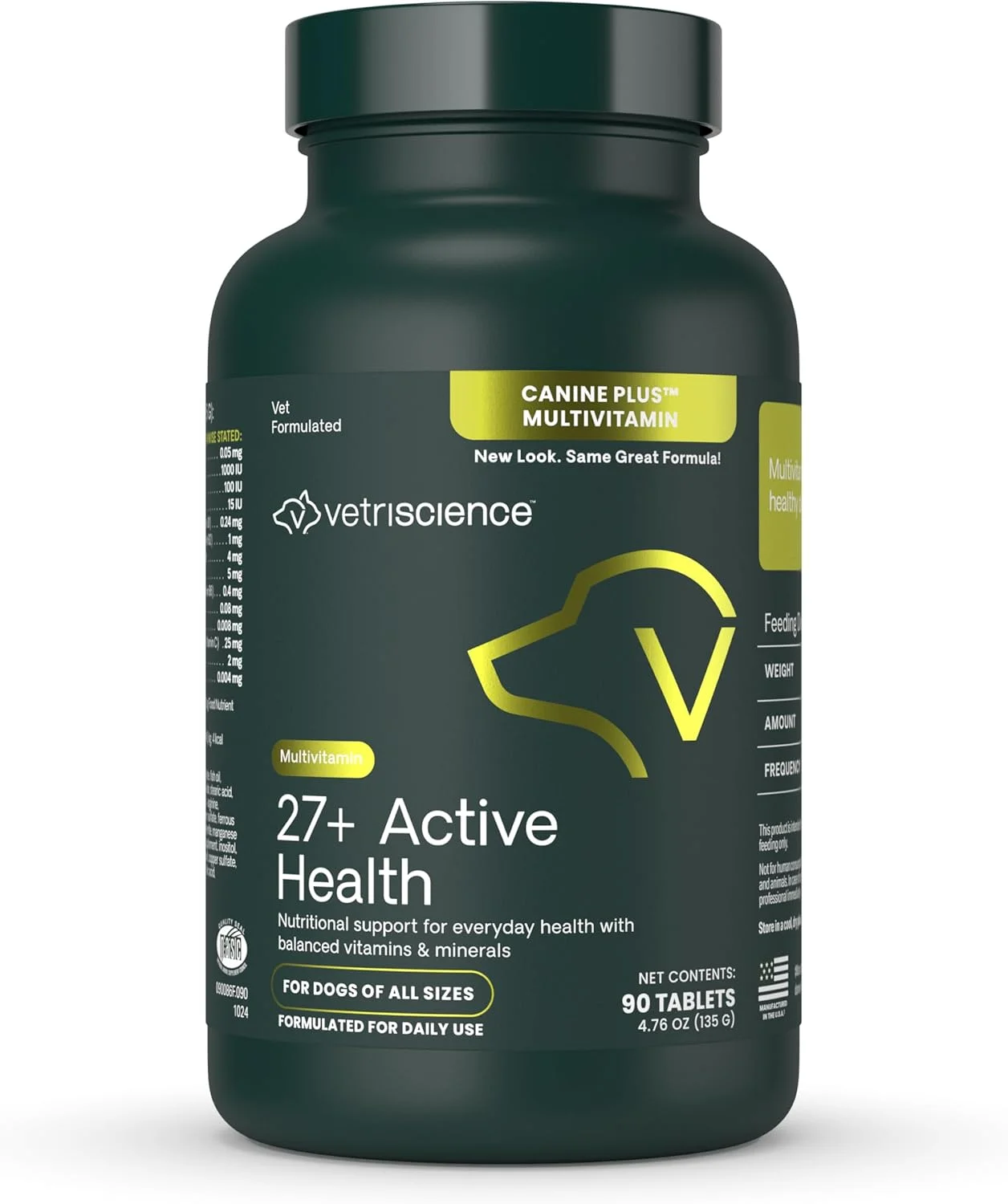 مولتی ویتامین سگ VETRISCIENCE Canine Plus - مکمل ویتامین توصیه شده توسط دامپزشکان - پشتیبانی از خلق و خو، پوست، پوشش، عملکرد کبد، 90 قرص