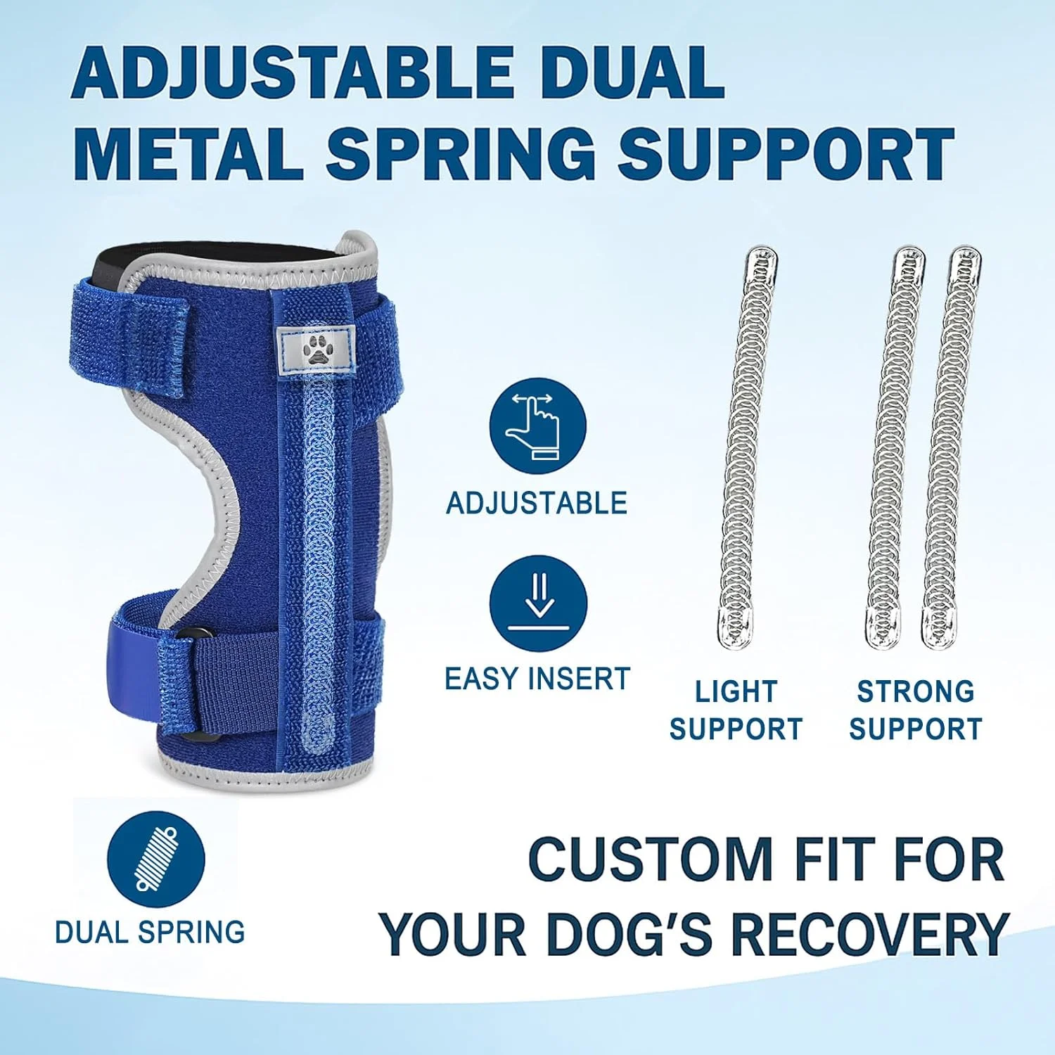 زانوبند جلویی سگ Turfson: آتل قابل تنظیم برای مچ پا، پای جلویی، مچ پا، اندام جلویی، مچ بند با فنرهای فلزی قابل جابجایی و لبه بازتابنده، برای آرتروز، رگ به رگ شدن و پشتیبانی از آسیب