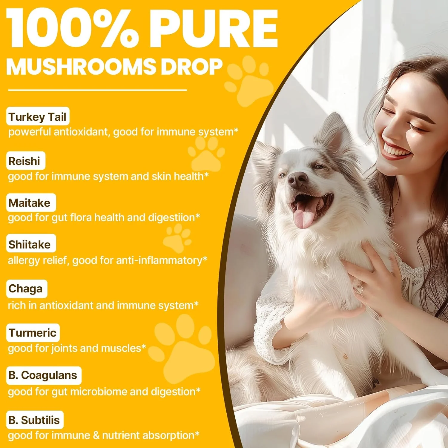 قارچ دم بوقلمون برای سگ ها - جذب سریعتر 2000 میلی گرم قارچ دم بوقلمون برای سیستم ایمنی و گوارش، مفاصل، انرژی، 5 برابر قارچ بیشتر برای قطره حیوانات خانگی با زردچوبه و پروبیوتیک - فرموله شده توسط دامپزشک، 90 میلی لیتر/3 اونس مایع