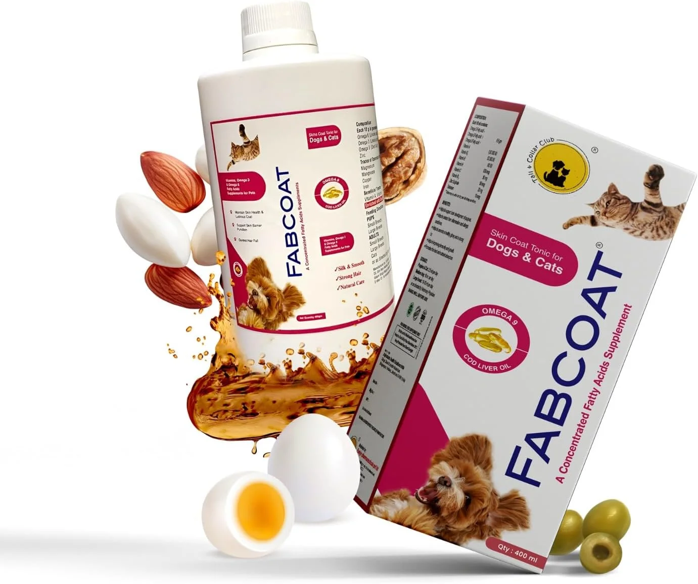تونیک مکمل اسید چرب FABCOAT Tail & Collar Club برای پوست و مو غنی شده با امگا 6، 3 و 9 به همراه روغن کبد برای سگ ها و گربه ها، مراقبت از پوست سالم و موهای قوی (400 میلی لیتر)
