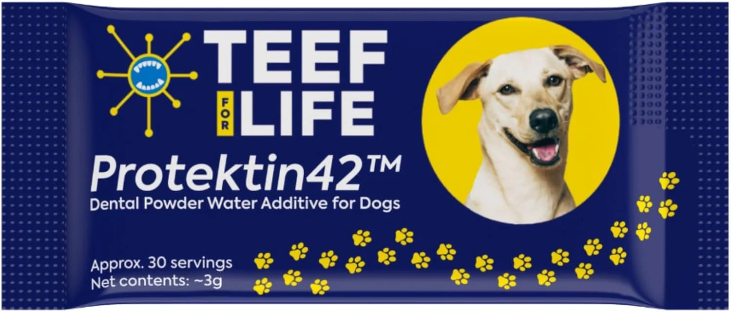 بسته های پرکننده TEEF FOR LIFE پودر دندان پری بیوتیک Protektin42 برای سگ ها، مشتق شده از گیاهان، فرمول اثبات شده بالینی به طور طبیعی با بوی بد دهان، پلاک و جرم مبارزه می کند، 1 بسته با 30 وعده