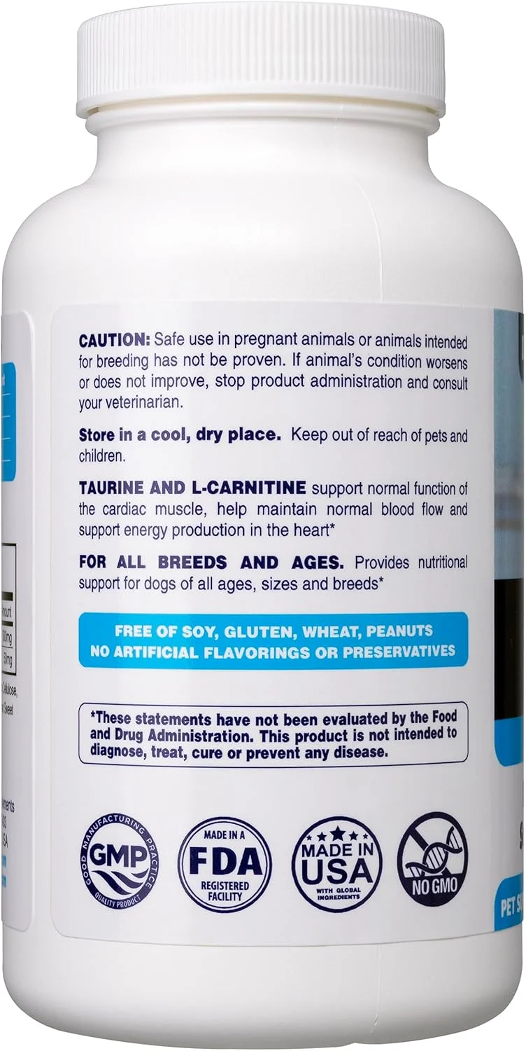 مکمل تورین برای سگ ها، تامین کننده مقدار توصیه شده روزانه 500 میلی گرم در هر 25 پوند وزن، بر خلاف اکثر گزینه های دیگر، 120 عدد، کمک به حفظ سلامت قلب سگ، عملکرد طبیعی عضله قلب و جریان خون طبیعی