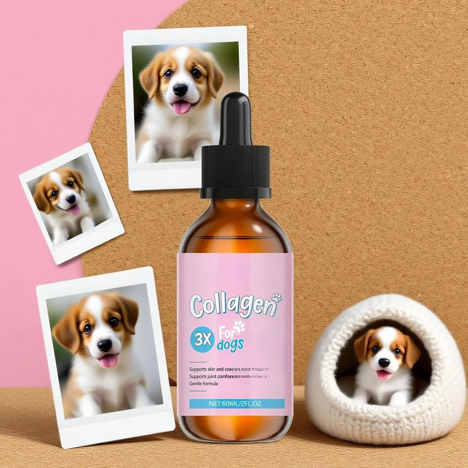 مکمل های سگ | مکمل مایع 60 میلی لیتری | پشتیبانی از پوست و مو، مراقبت از مفاصل برای دوره عصر، بعد از غذا، مسافرت، روتین روزانه، خانه، توله سگ ها، سگ های مسن