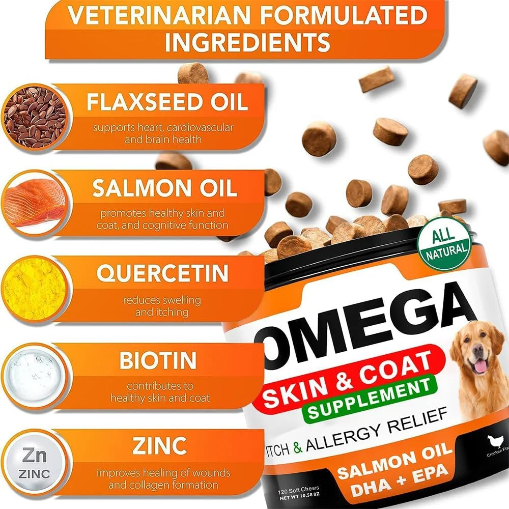 مکمل روغن ماهی حیوانات خانگی 300 گرمی، تقویت کننده موهای ظریف در گربه ها و سگ ها، جلوگیری از ریزش مو، ذرات نرم