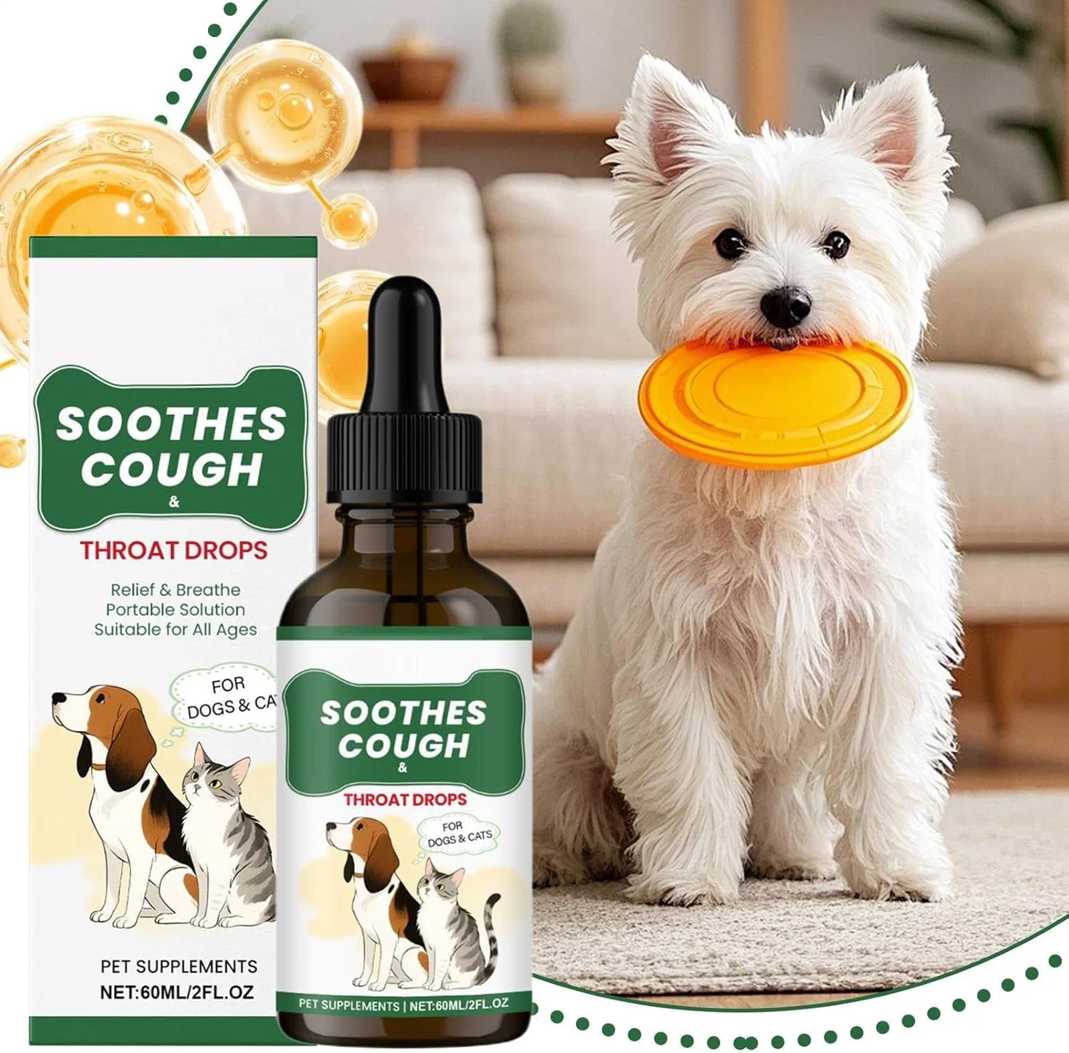 قطره مکمل سرفه سگ، 60 میلی لیتر | مایع با جذب سریع برای مراقبت از سلامت، مناسب مصرف صبحگاهی، عصرها، بعد از غذا، روتین روزانه، منزل و مسافرت