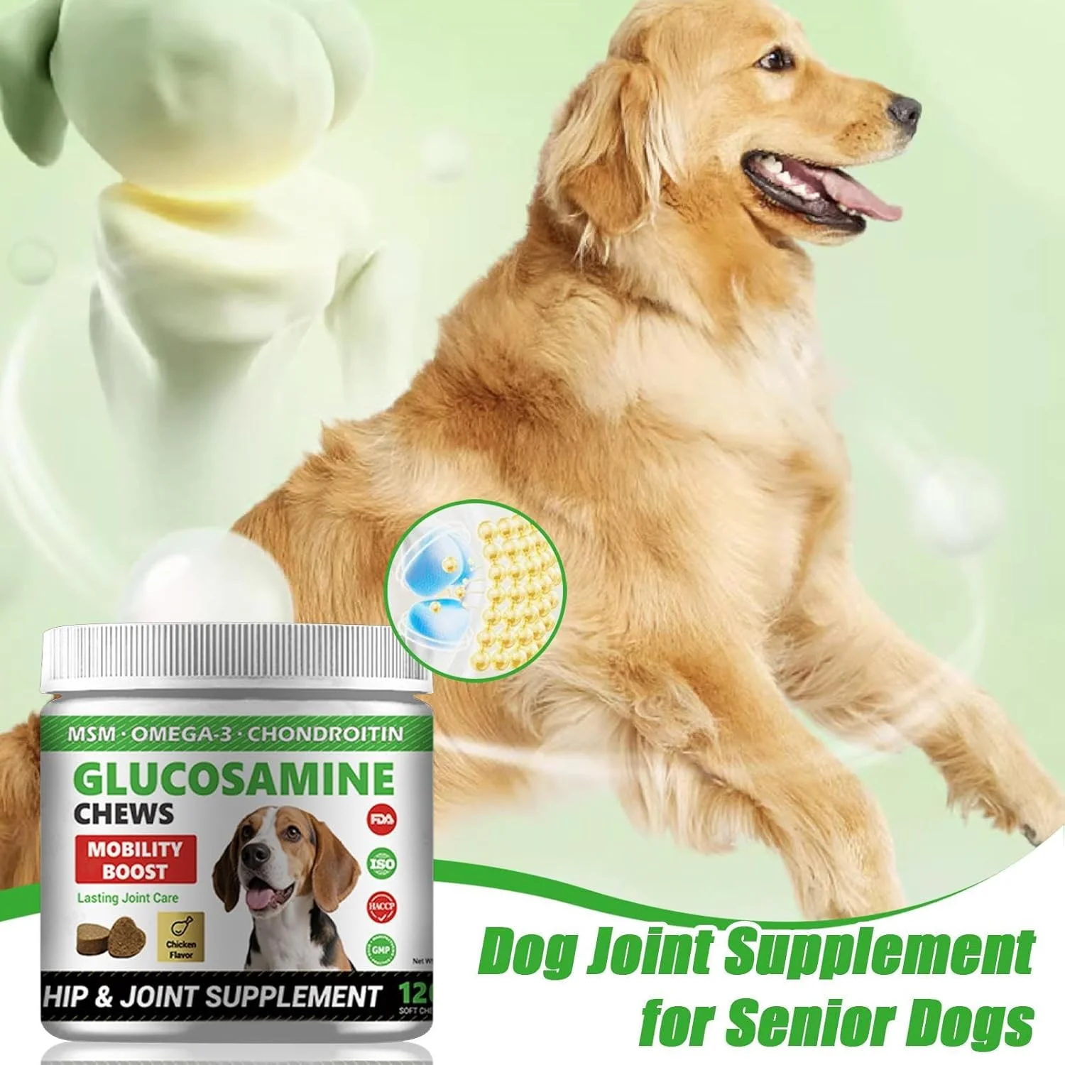 مکمل مفاصل برای سگ ها | مکمل گوارش حیوانات خانگی 300 گرمی | 120 قرص جویدنی برای حمایت از تحرک سگ های مسن، مراقبت از مفاصل، مراقبت از دستگاه گوارش، پوست و پوشش