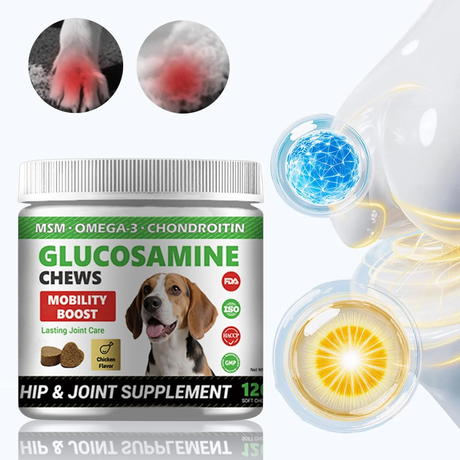 مکمل مفاصل برای سگ ها | مکمل گوارش حیوانات خانگی 300 گرمی | 120 قرص جویدنی برای حمایت از تحرک سگ های مسن، مراقبت از مفاصل، مراقبت از دستگاه گوارش، پوست و پوشش