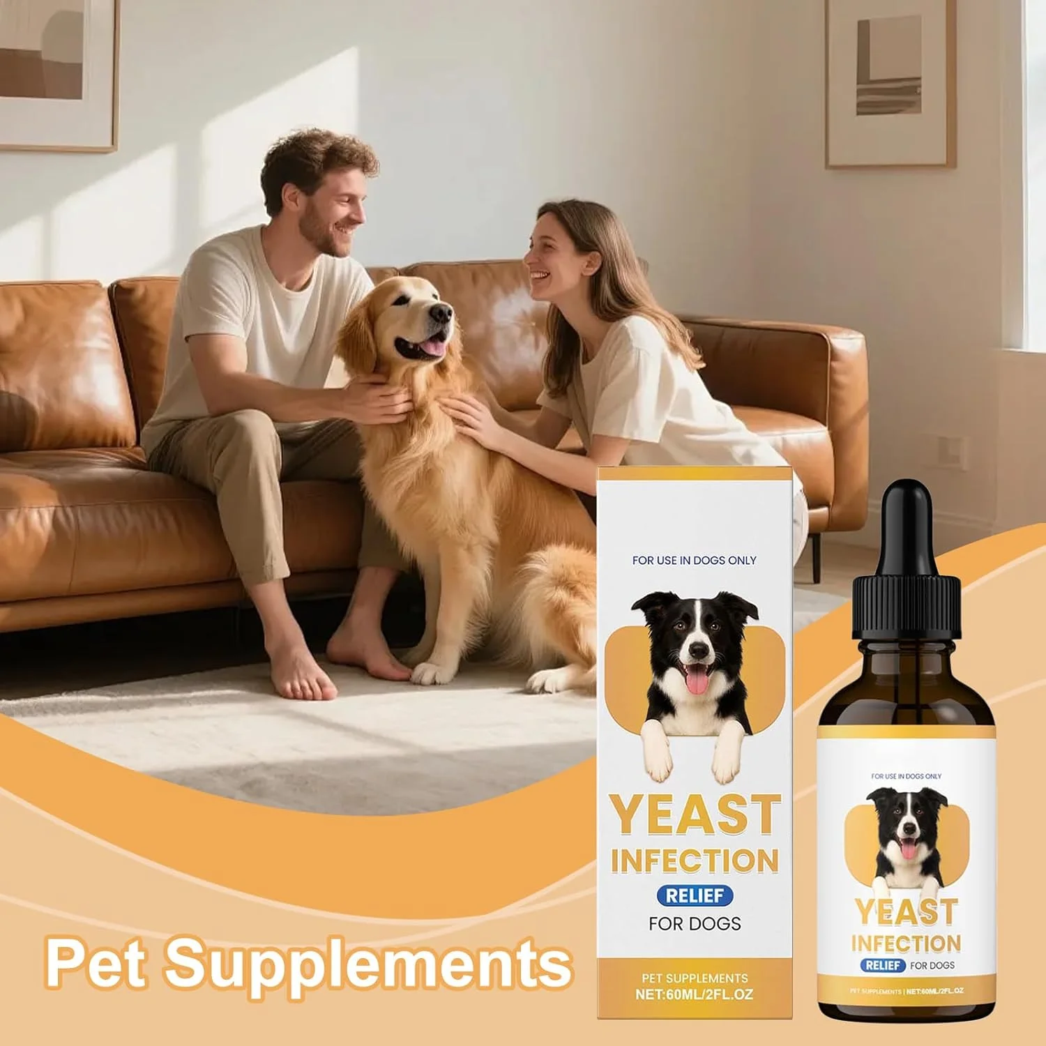 مکمل های تسکین دهنده پوست سگ، 60 میلی لیتر مکمل ملایم - قطره های مراقبت از گوش و مشکلات پوستی سگ های طبیعی - برای توله سگ های کوچک، بزرگ، بالغ، مسن، داخل خانه، خارج از خانه، مسافرت، حمام روزانه