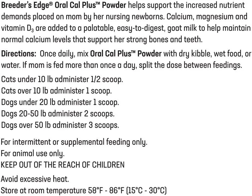 پودر کلسیم خوراکی Breeder's Edge Oral Cal Plus از Revival Animal Health - مکمل کلسیم برای سگ و گربه - 300 گرم