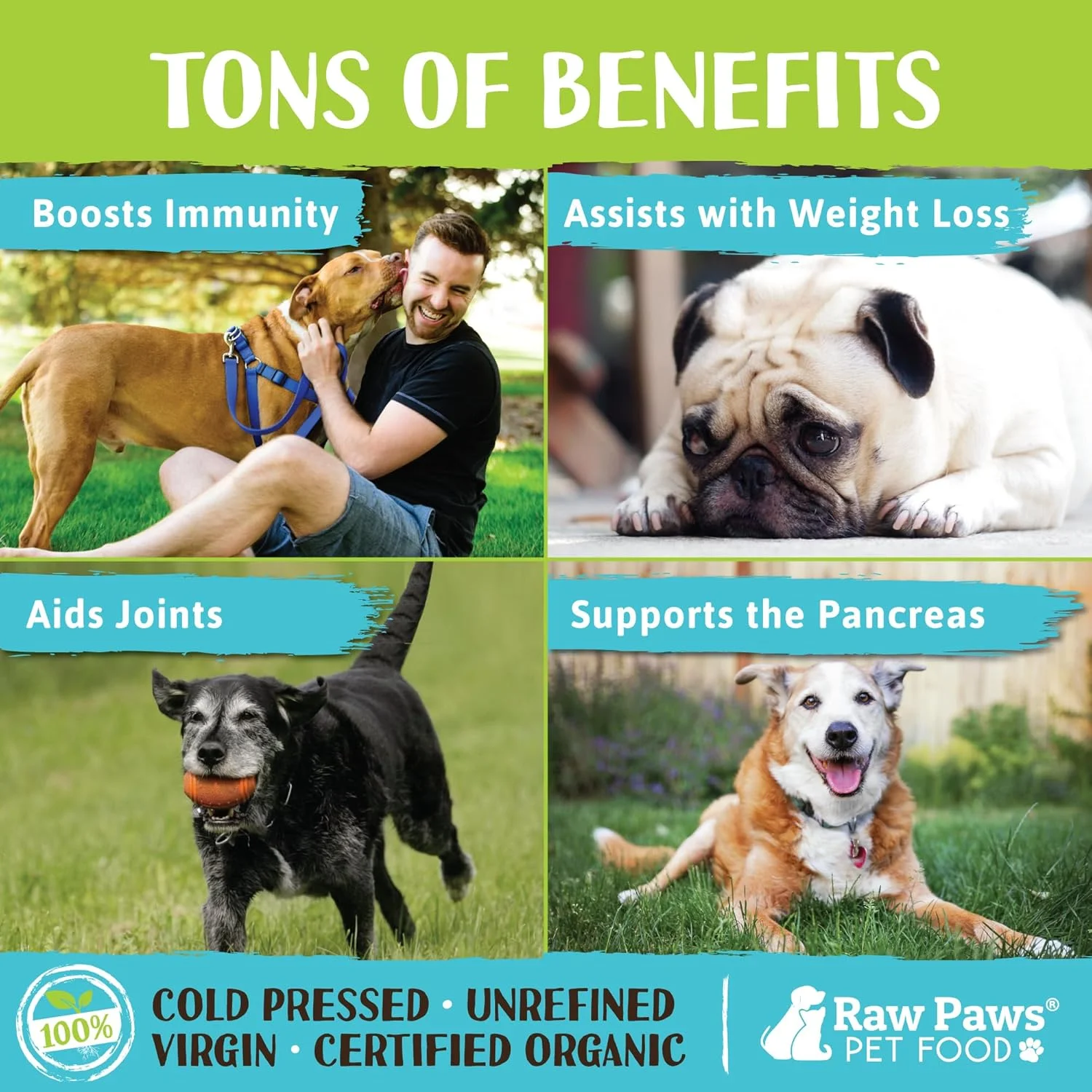 روغن نارگیل بکر ارگانیک Raw Paws برای سگ ها و گربه ها، 226 گرم - پشتیبانی از سیستم ایمنی، هضم، سلامت دهان و دندان، تیروئید - تسکین دهنده آلرژی کاملا طبیعی برای سگ ها - تسکین دهنده گلوله مویی