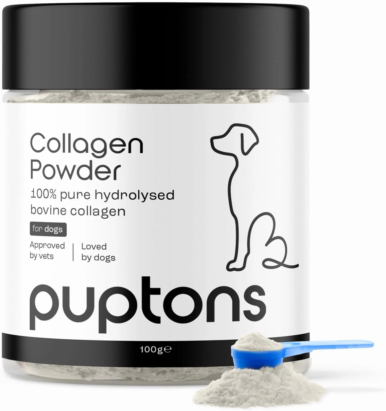 پودر کلاژن سگ پاپی تونز | 100 گرم (40 سروینگ) تقویت کننده کلاژن | پشتیبانی از مفاصل و تحرک برای همه سگ ها | کمک به سلامت پوست، پوشش و هضم | پیمانه اندازه گیری شامل می شود