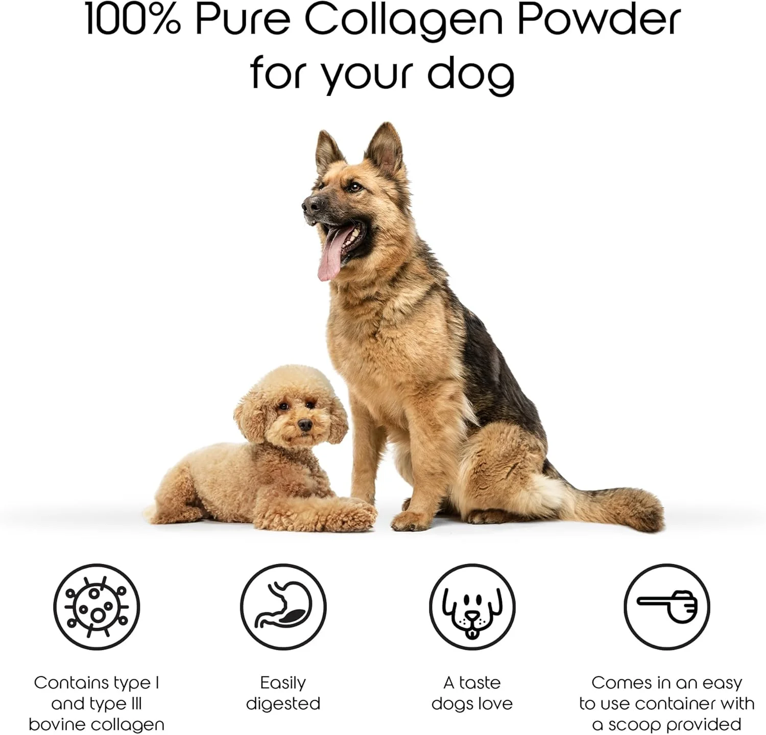 پودر کلاژن سگ پاپی تونز | 100 گرم (40 سروینگ) تقویت کننده کلاژن | پشتیبانی از مفاصل و تحرک برای همه سگ ها | کمک به سلامت پوست، پوشش و هضم | پیمانه اندازه گیری شامل می شود