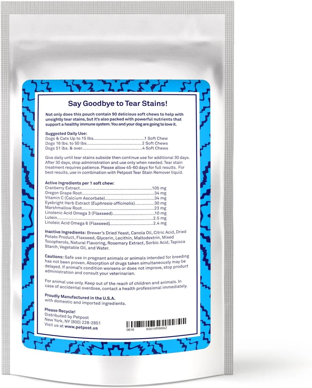 پت پست | جویدنی های نرم از بین برنده لکه اشک - خوراکی پنیری خوشمزه و مکمل لکه چشم برای سگ ها - درمان طبیعی لکه های اشک روی فرشته های با خز سفید - 90 عدد