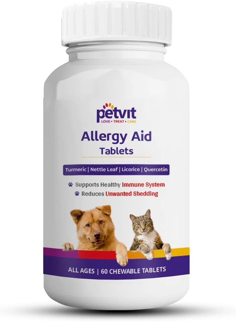 قرص های کمک به آلرژی پت ویت برای همه نژادهای سگ | قرص های تسکین دهنده داروی آلرژی پوست سگ - کمک به آلرژی فصلی | افزایش سلامت و تندرستی کلی | 60 قرص