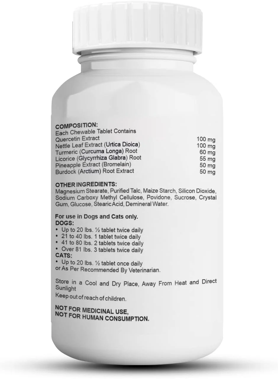 قرص های کمک به آلرژی پت ویت برای همه نژادهای سگ | قرص های تسکین دهنده داروی آلرژی پوست سگ - کمک به آلرژی فصلی | افزایش سلامت و تندرستی کلی | 60 قرص