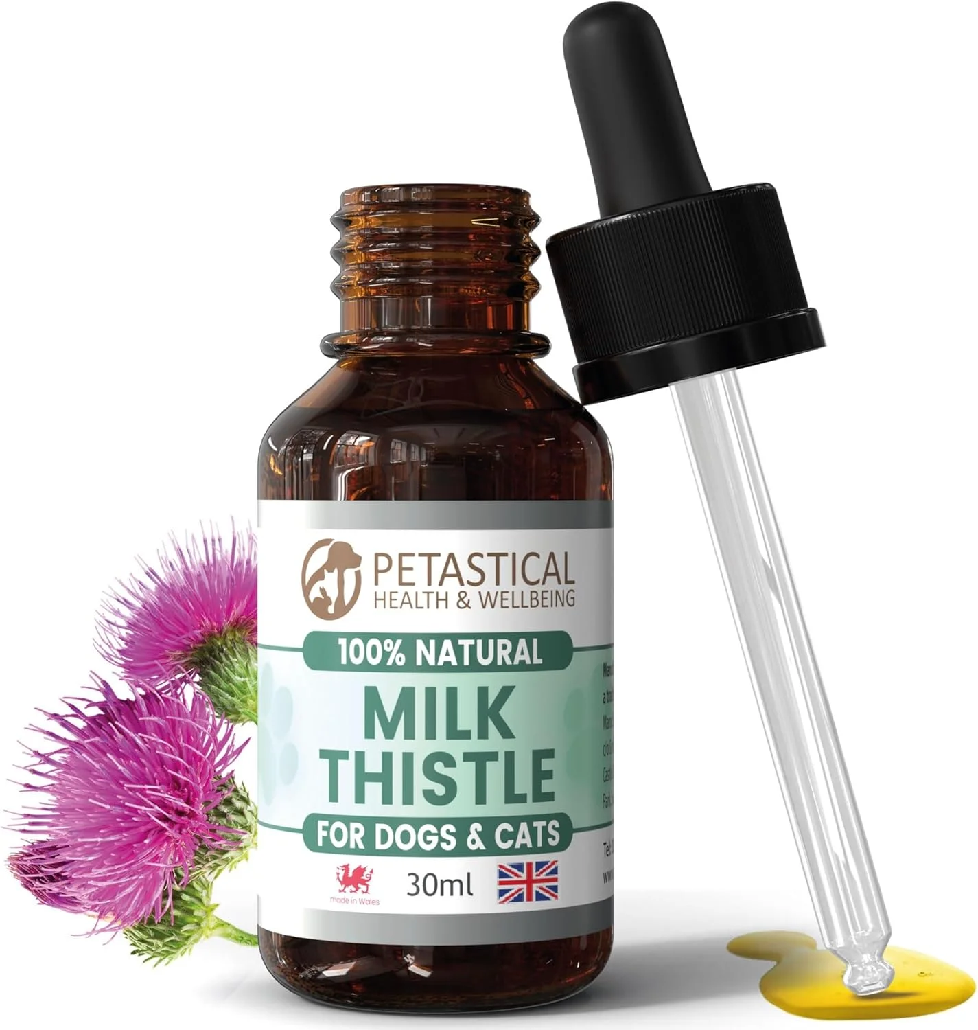 خار مریم پتستیکال برای سگ ها، پشتیبانی از کبد برای گربه ها، آنتی اکسیدان سیلیمارین سگ، قطره مایع، بدون مواد شیمیایی مضر، ساخت انگلستان (30 میلی لیتر)